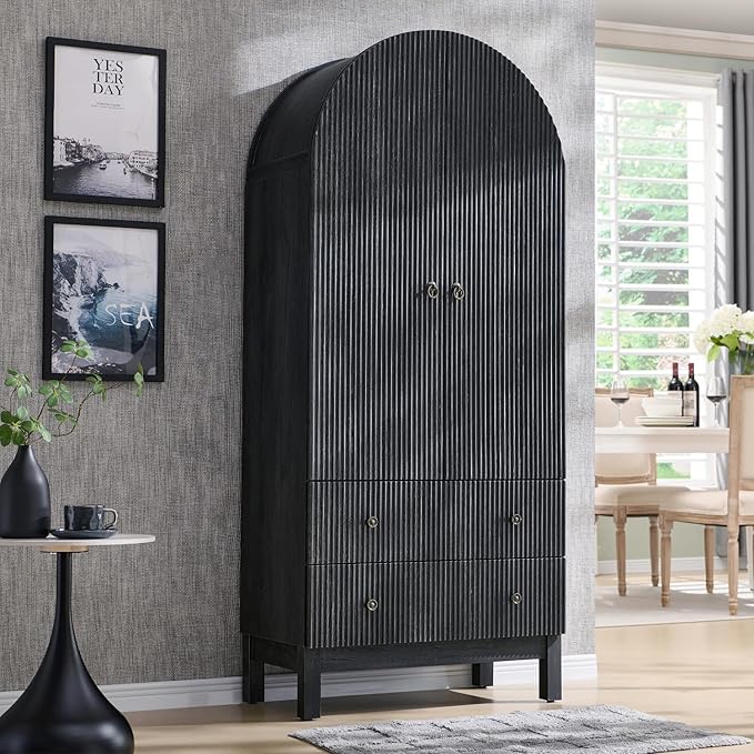 Fluted Arched Pantry Cabinet with Drawers & Adjustable Shelves