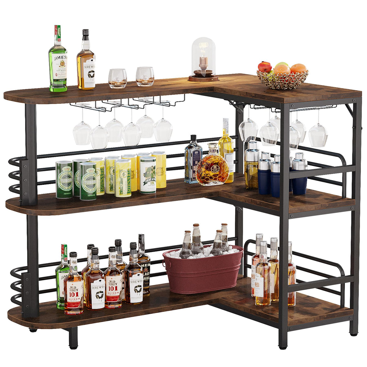 L-Shaped Home Bar with Storage