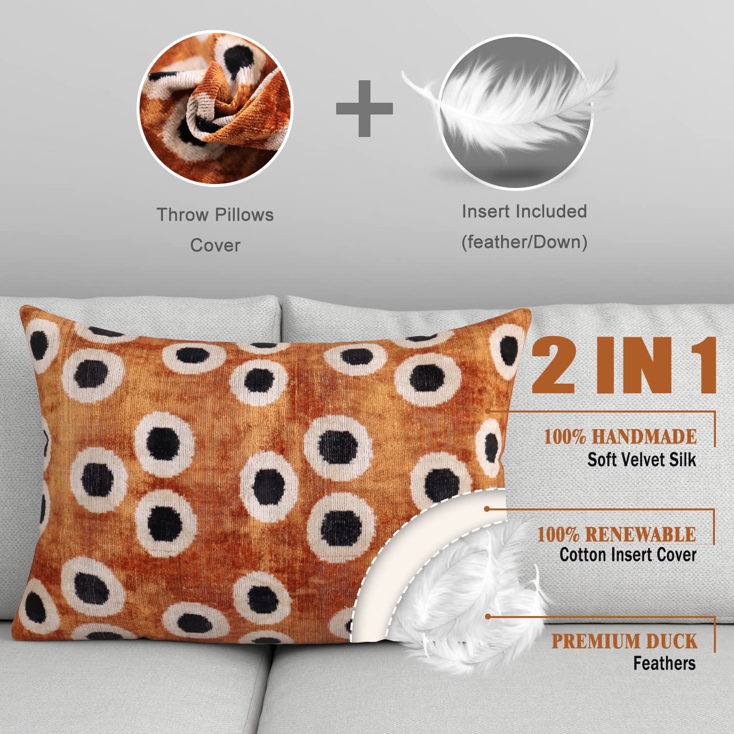 Velvet Throw Pillow with Down Feather Insert
