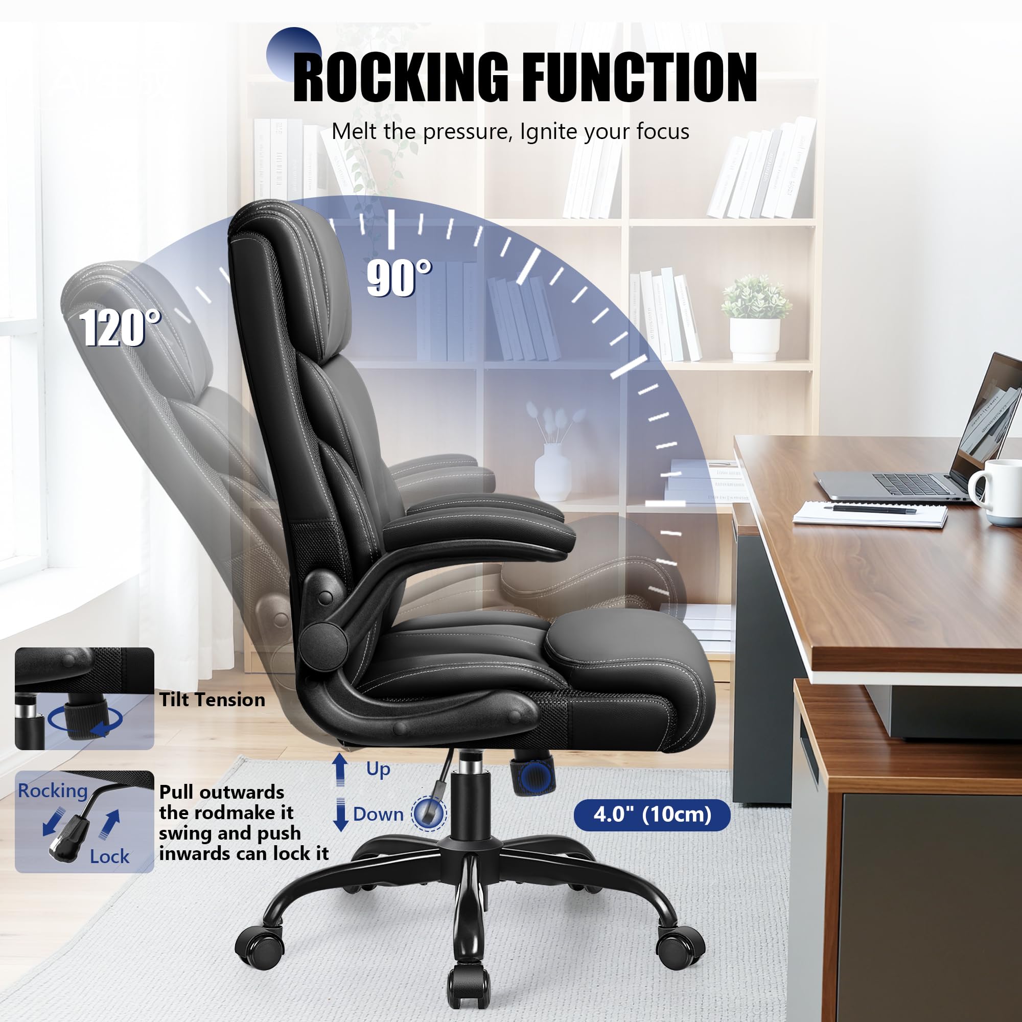 High-Back Ergonomic Office Chair with Flip-Up Armrests