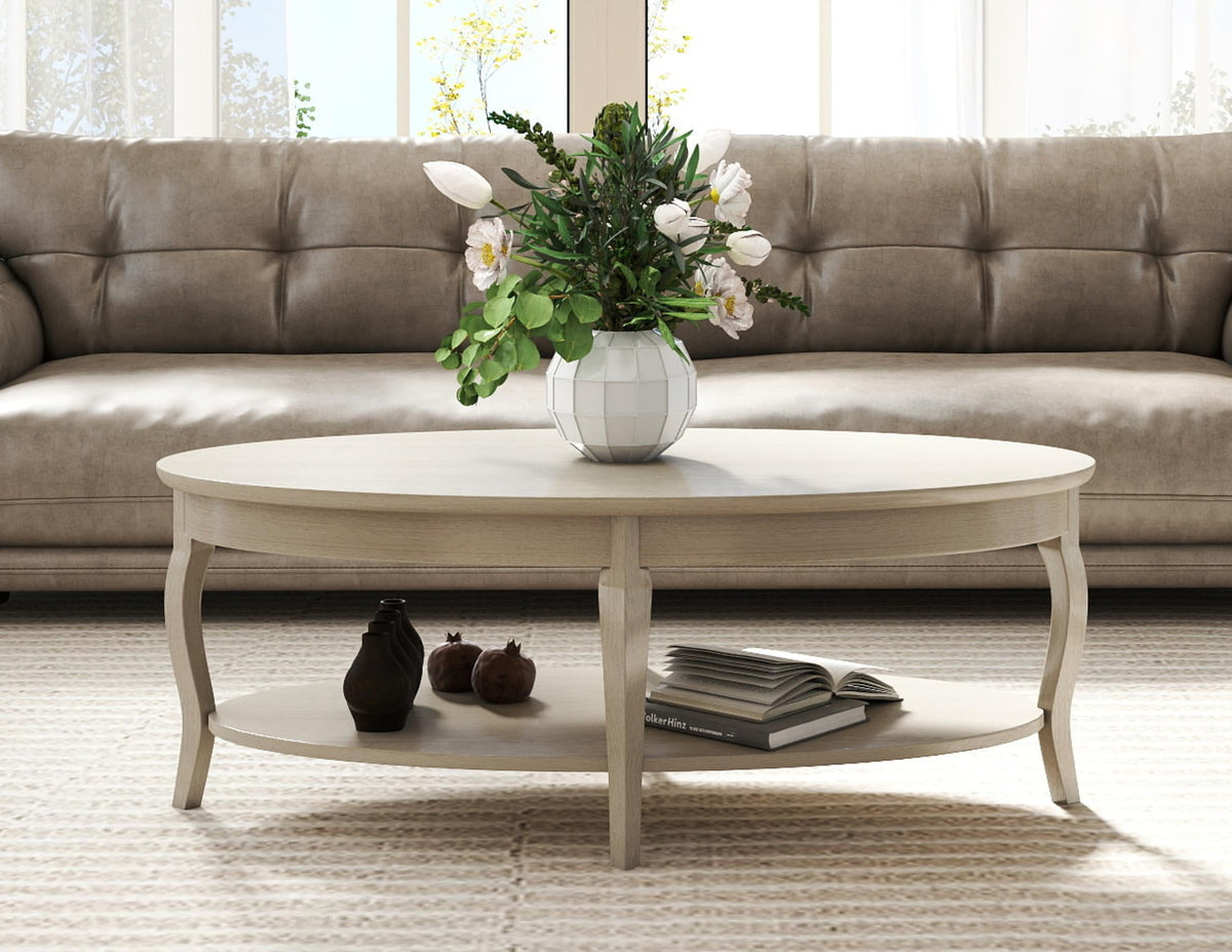 Oval Wood Coffee Table with Storage