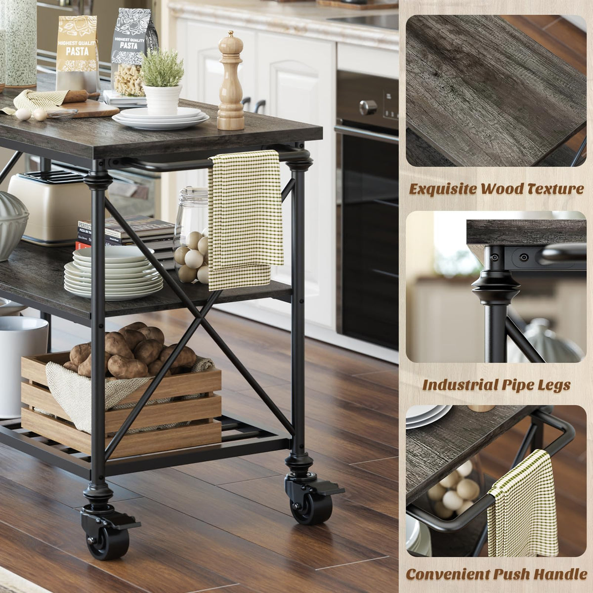 3-Tier Rolling Kitchen Island