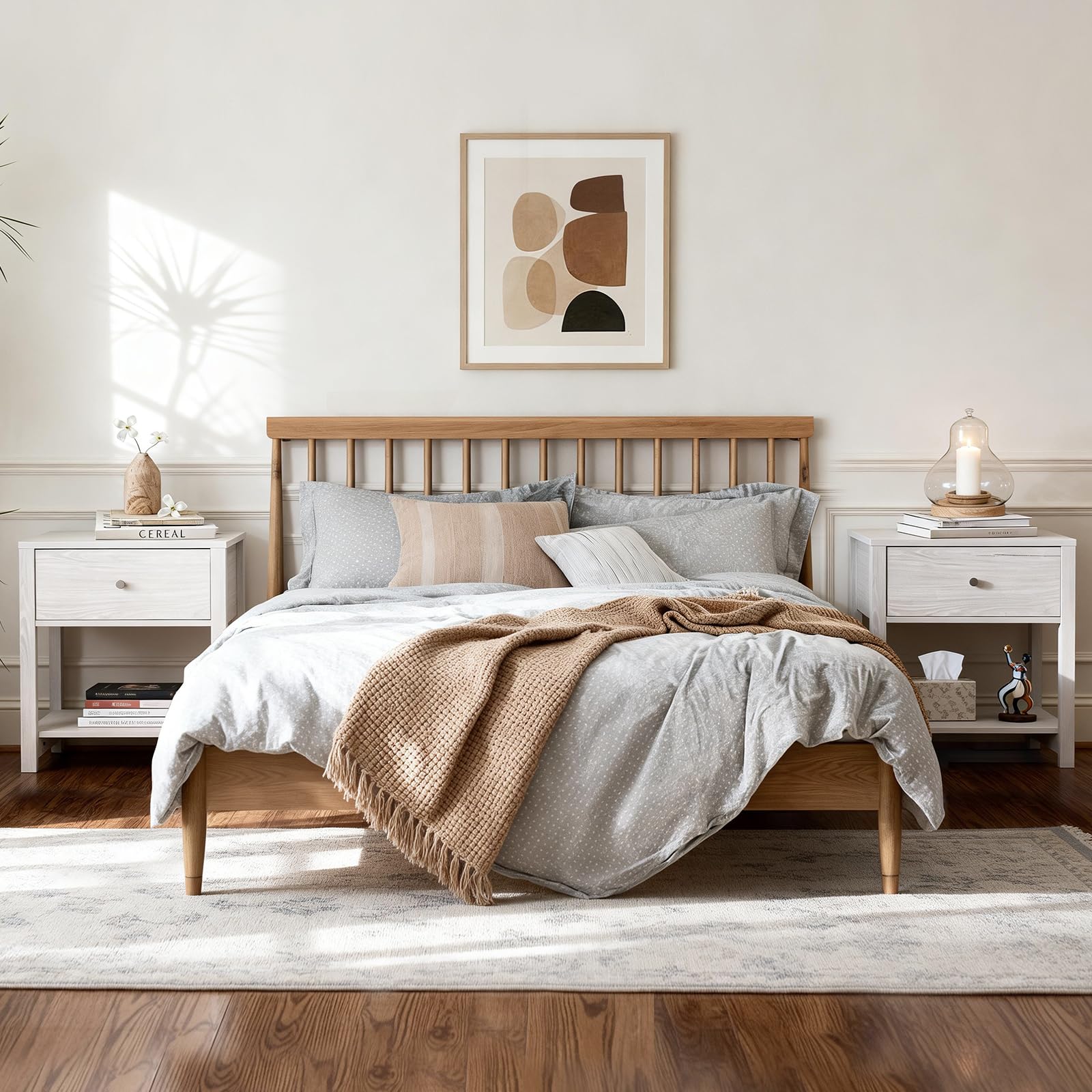White Nightstand Set of 2 with Drawer & Storage Shelf