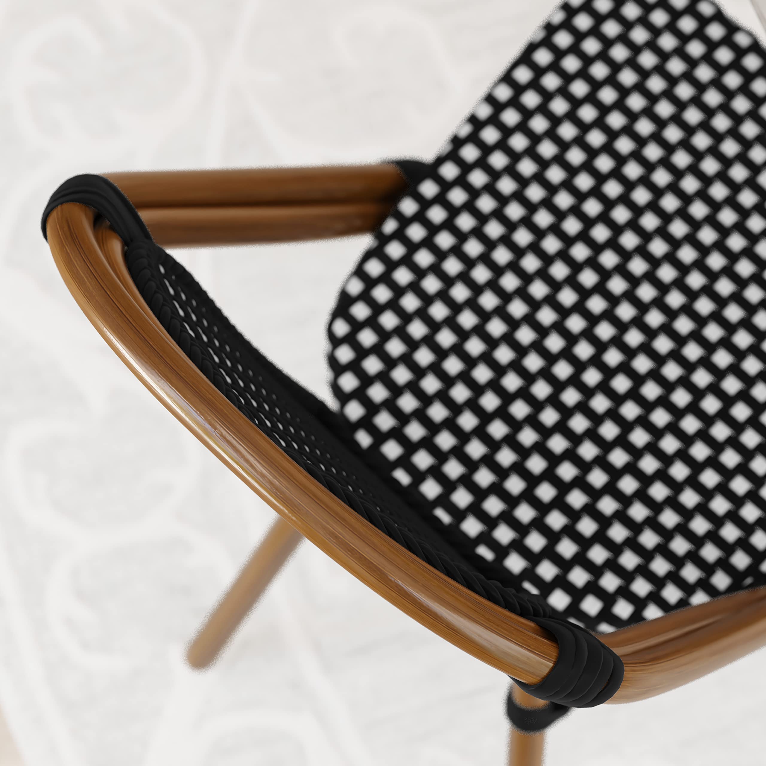 French Bistro Chairs with PE Rattan Seat & Back, Bamboo Finish Frame, Set of 2