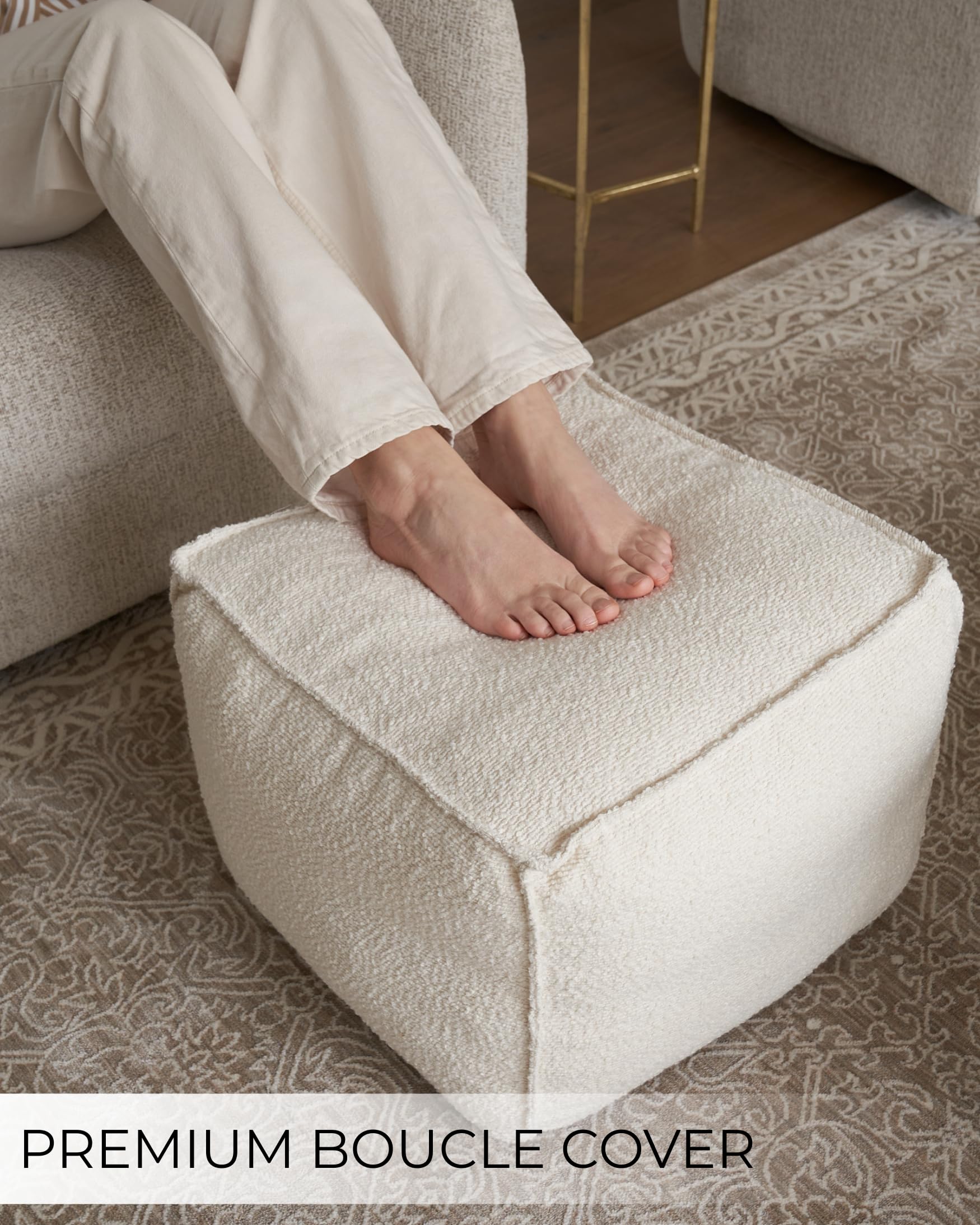 Round Boucle Pouf Ottoman Foot Rest