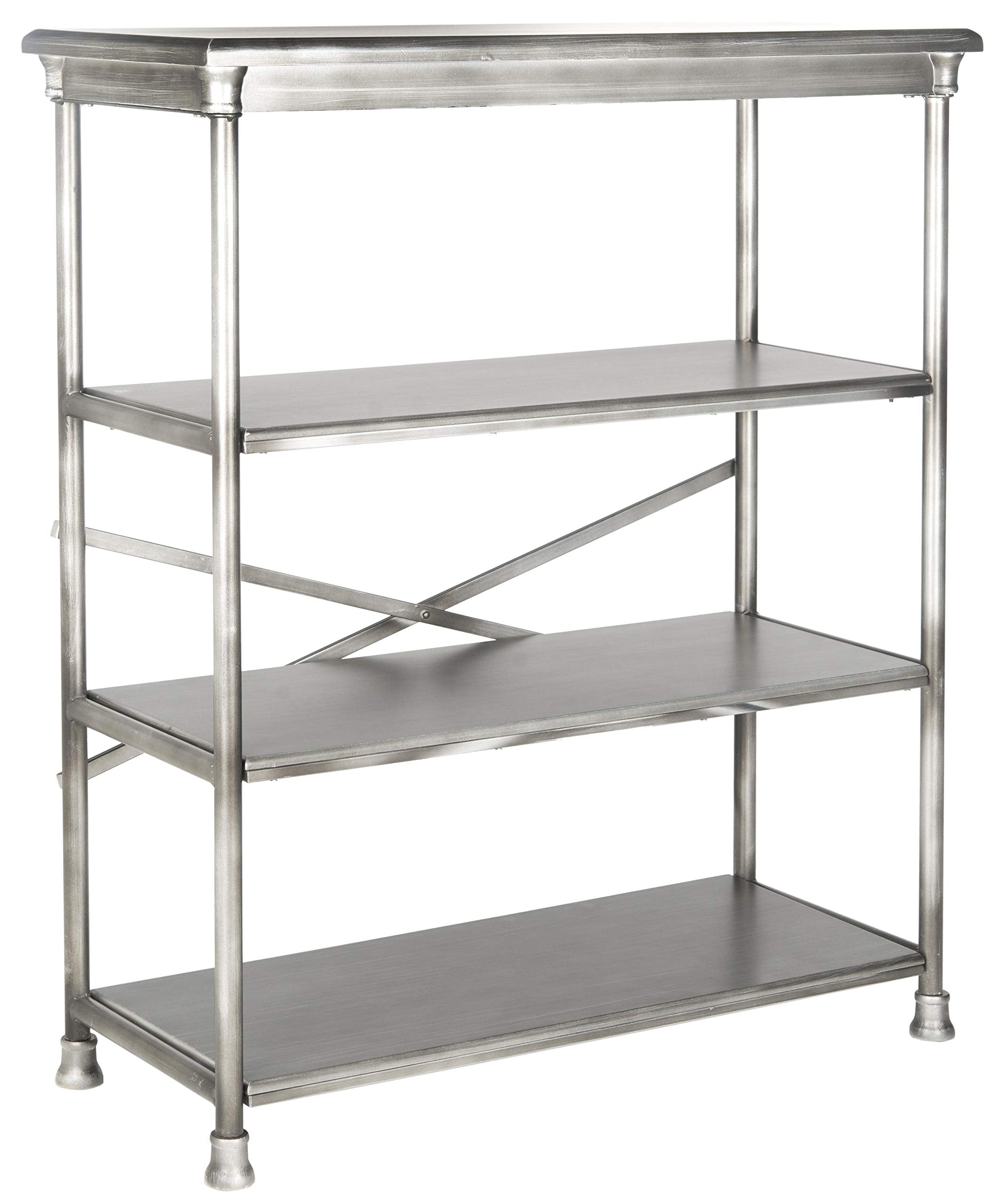Large Dark Silver Bookcase with X-Brace Frame
