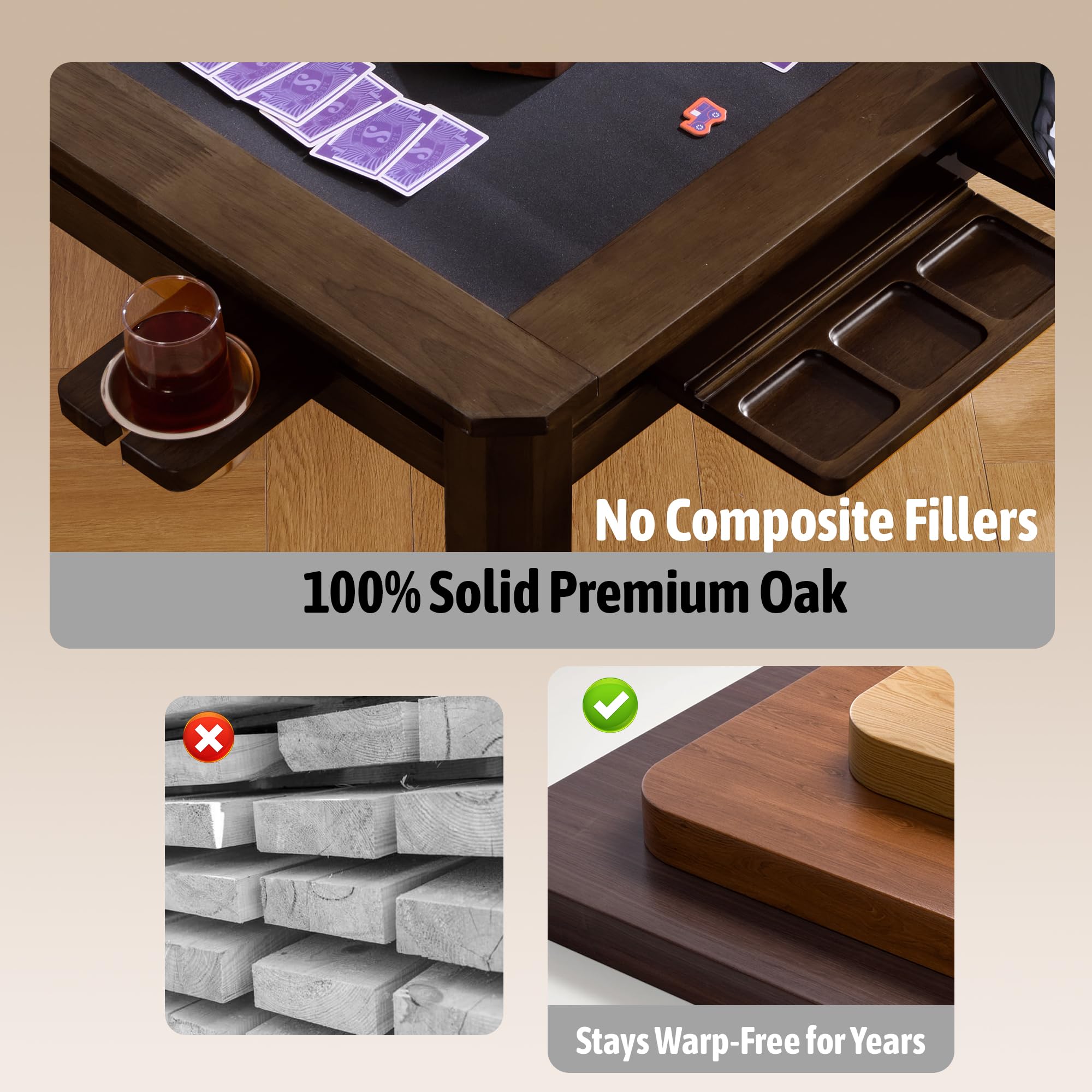 BKTSUNAMI Solid Wood Board Game Coffee Table with Removable Top, 3-in-1 Gaming and Dining Table Includes Play Mat & Detachable Cup Holders, 48" L x 33" W (Black Walnut01)
