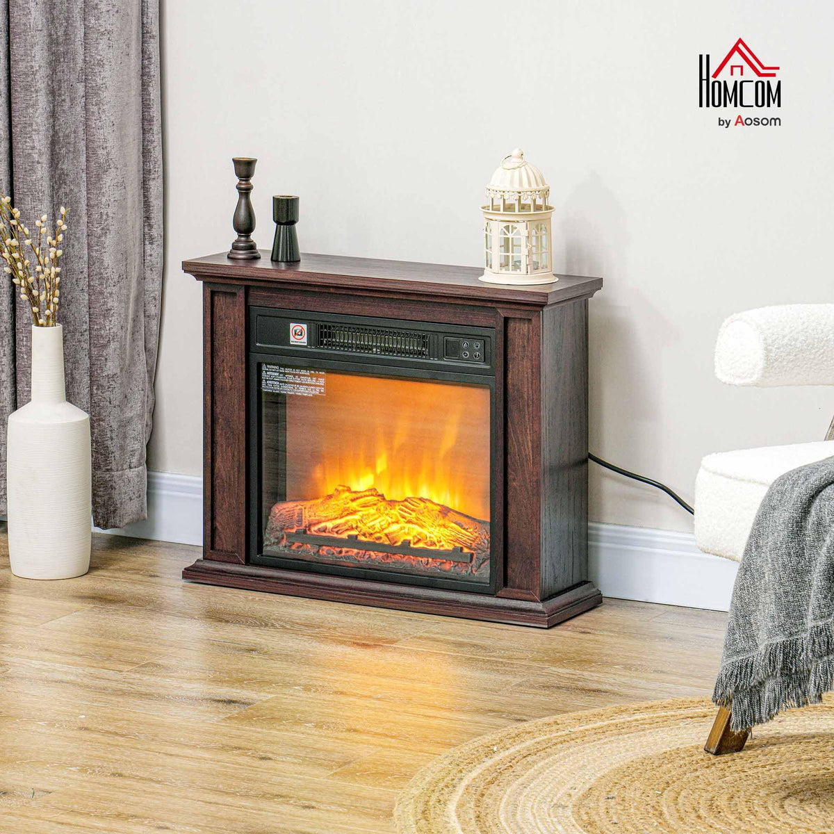 Dark Brown Electric Fireplace with Mantel