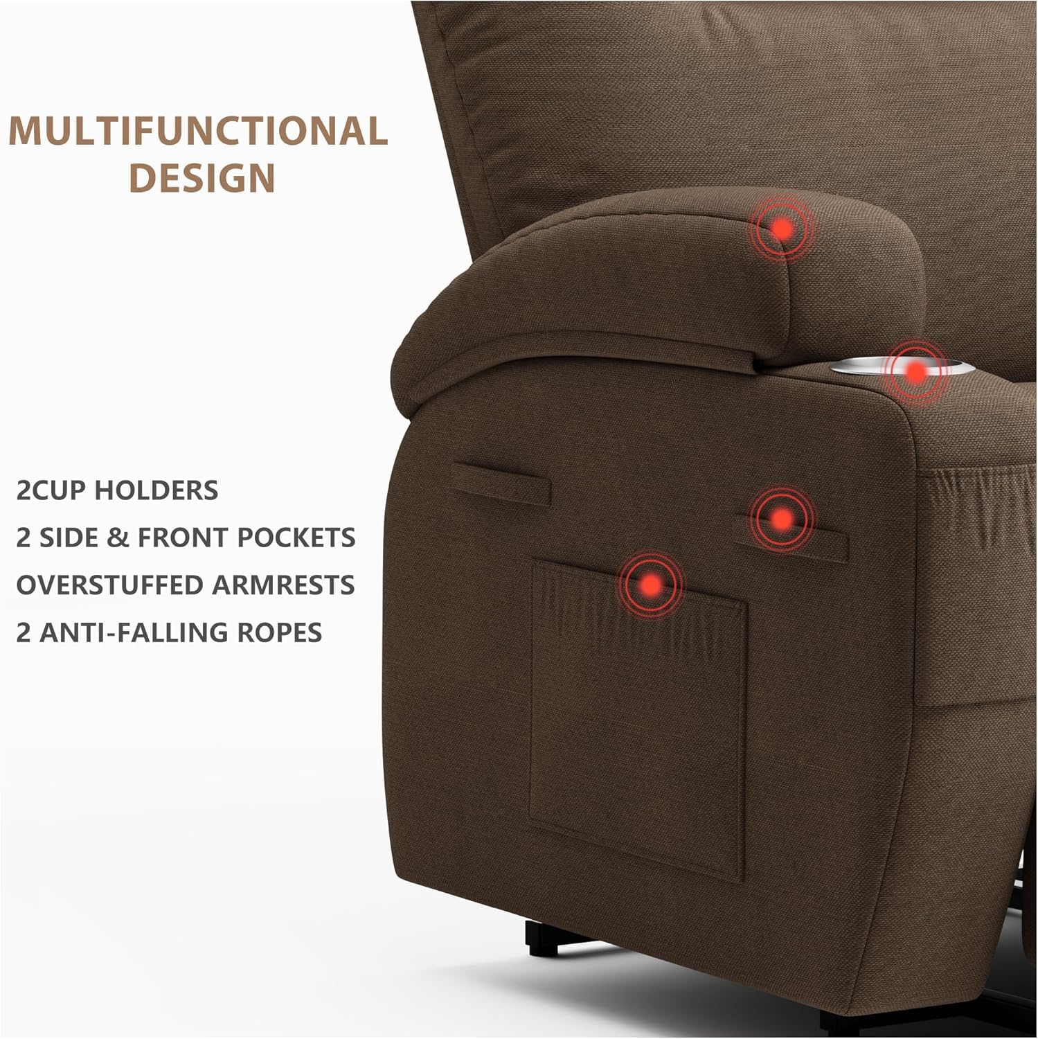 Flamaker Power Lift Recliner Chair (Fabric, Brown)
