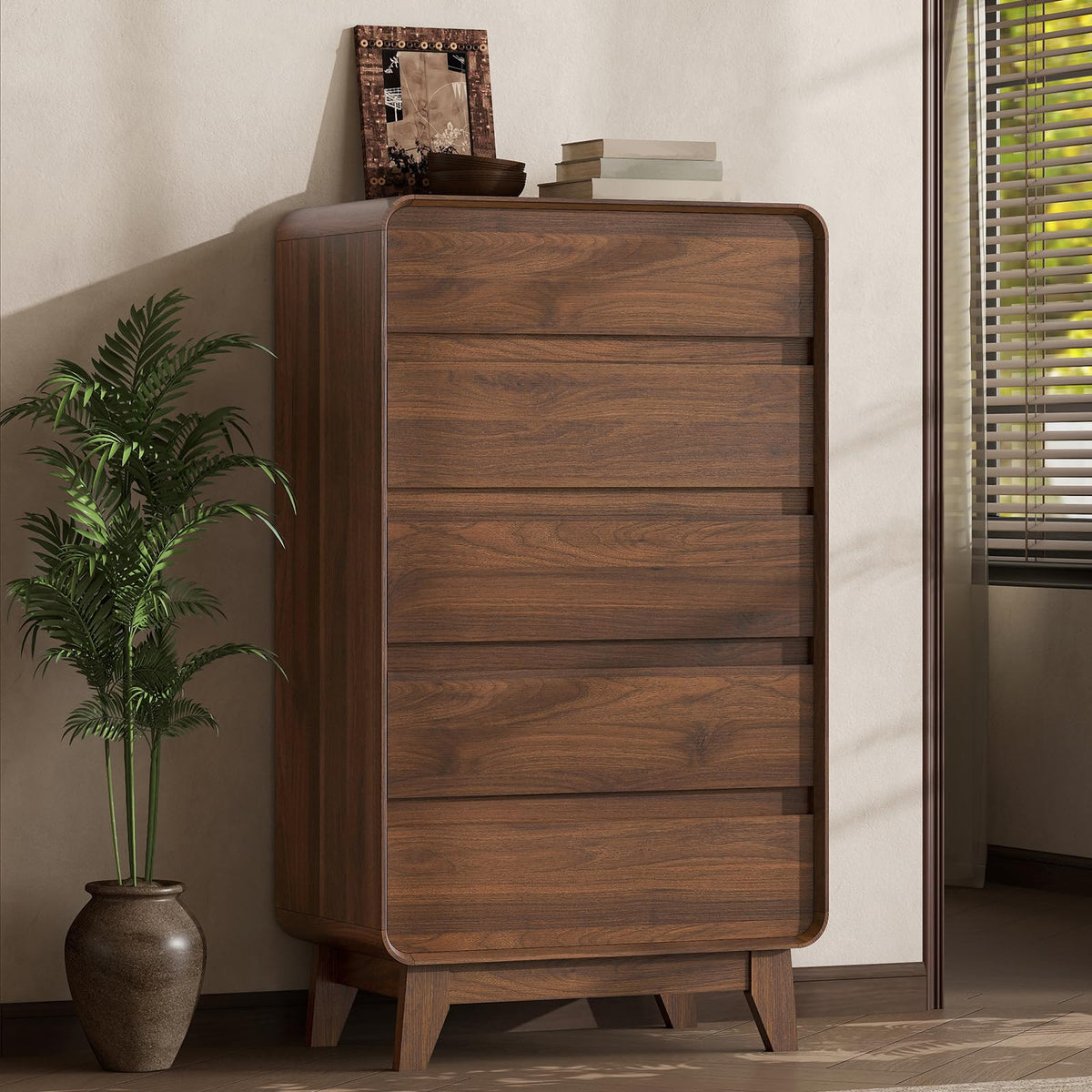 Walnut 5-Drawer Dresser