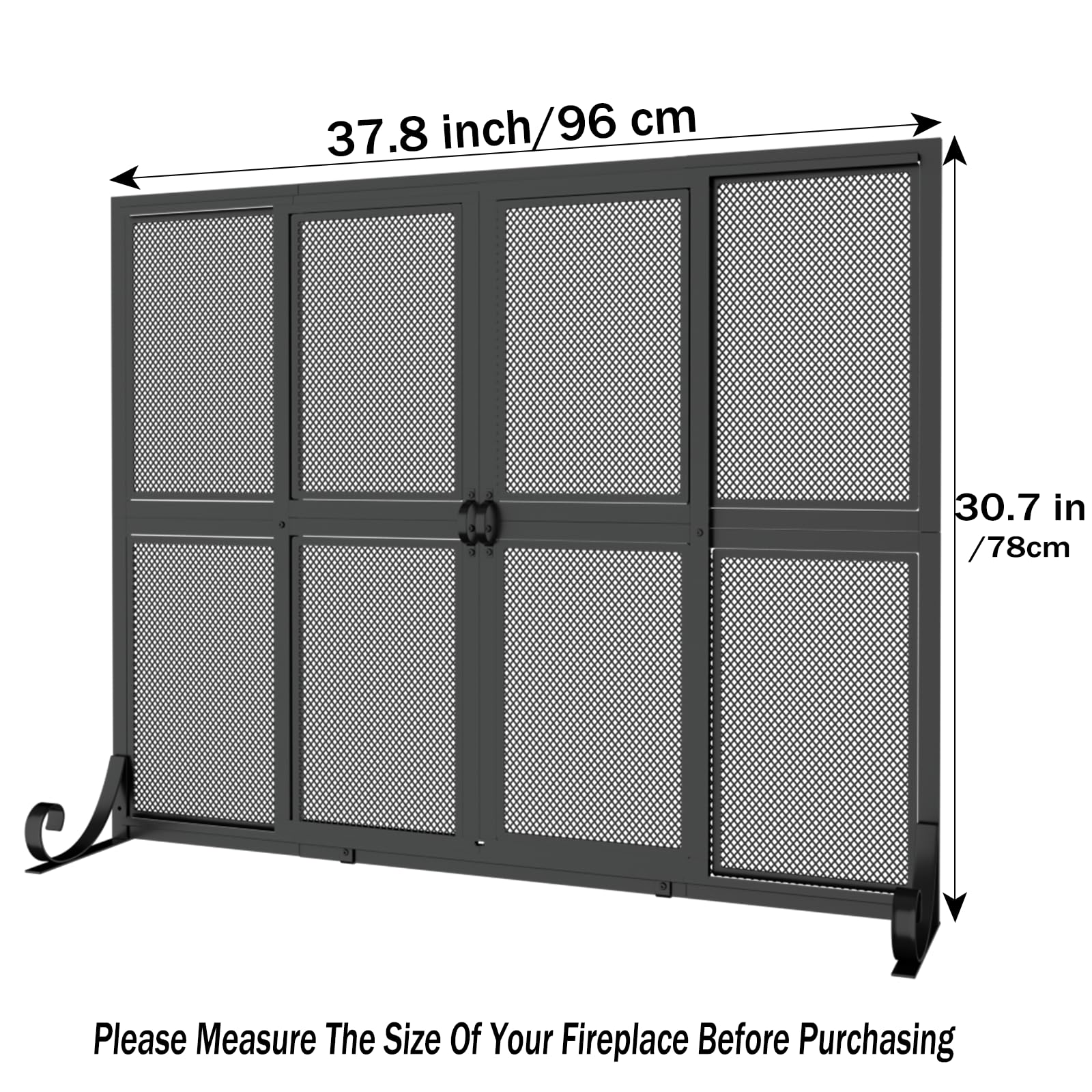 Fireplace Screen with Sliding Doors, 37.8" W x 30.7" H Handcrafted Wrought Iron Fire Spark Guard Fire Place Gate Protector for Living Room, Children and Pet Safety(Large)
