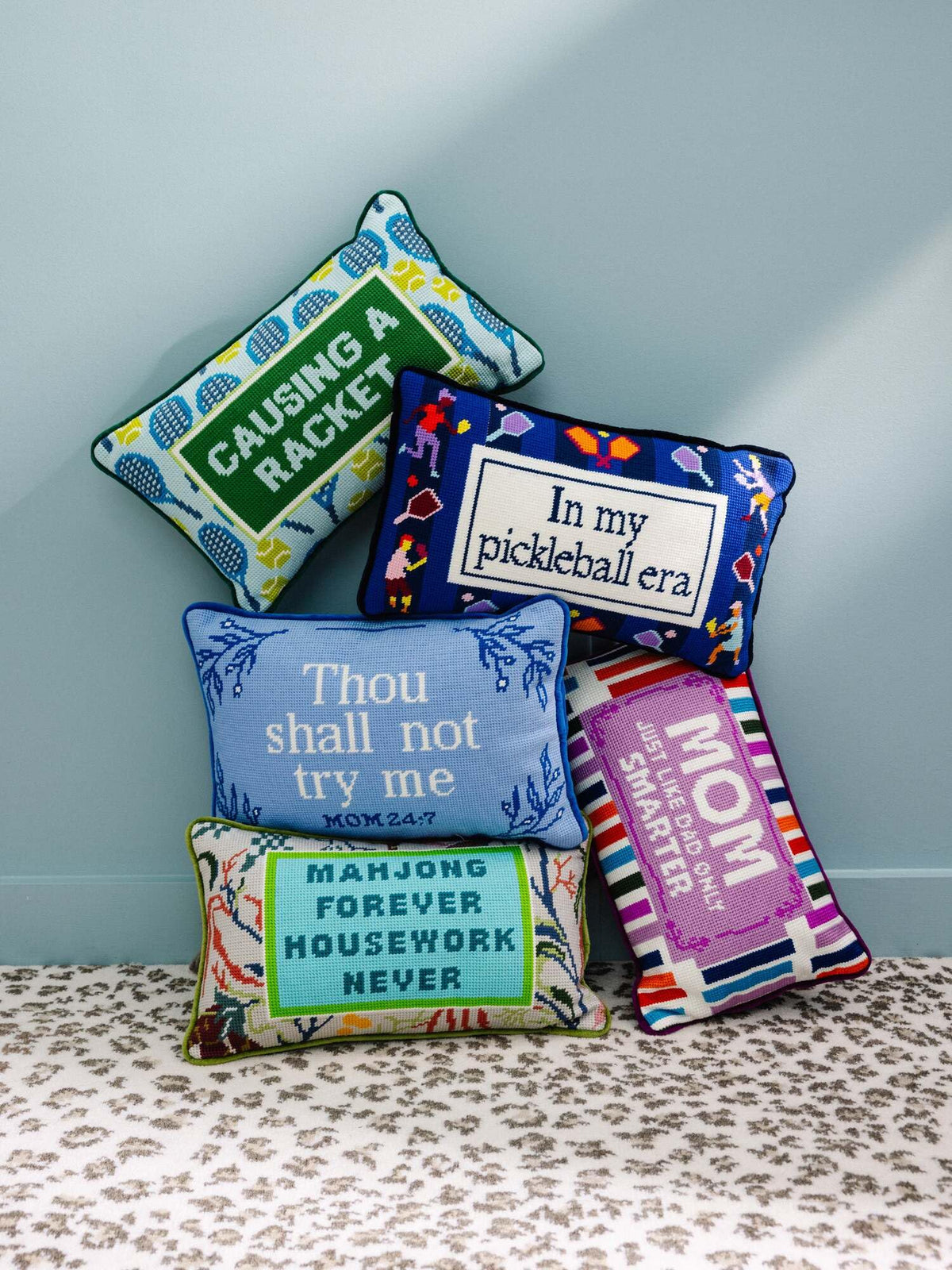 FURBISH Needlepoint Decorative Throw Pillow - Try Me - 10” x 14” - Small Embroidered Accent Pillow for Bed, Chair, Couch, Sofa - Eclectic Room Decor
