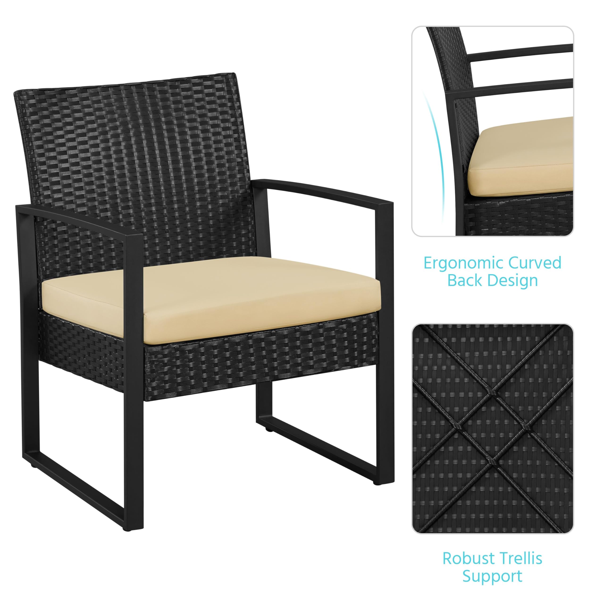 3-Piece Rattan Bistro Set with Tempered Glass Coffee Table