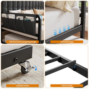 Garvee Twin Bed Frame Daybed with Trundle - with LED Light & Charging Station, Upholstered Sofa Bed with Storage Headboard and Heavy Duty Metal Slats, for Living Room, Bedroom, Guest Room, Black