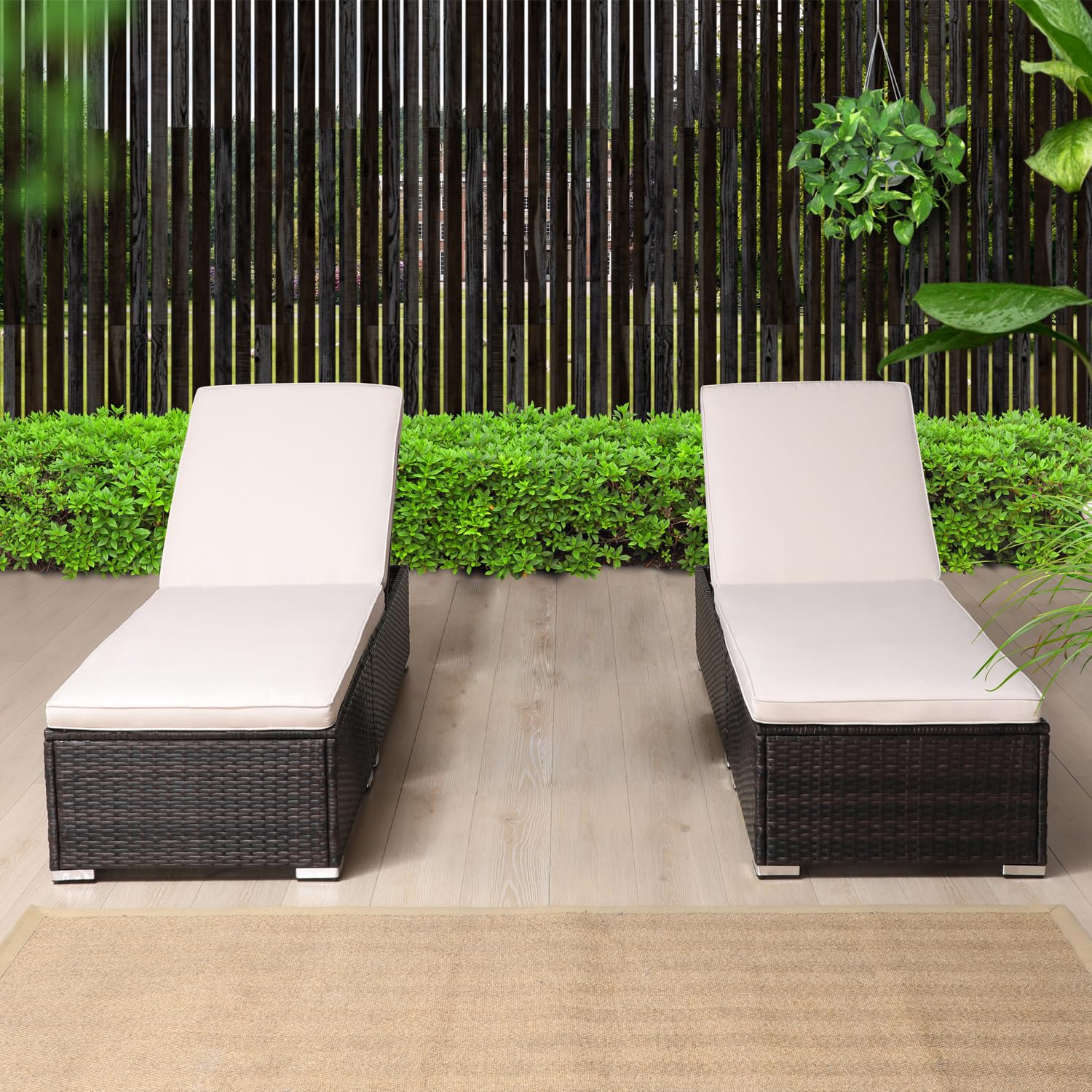 Outdoor PE Wicker Chaise Lounge Set