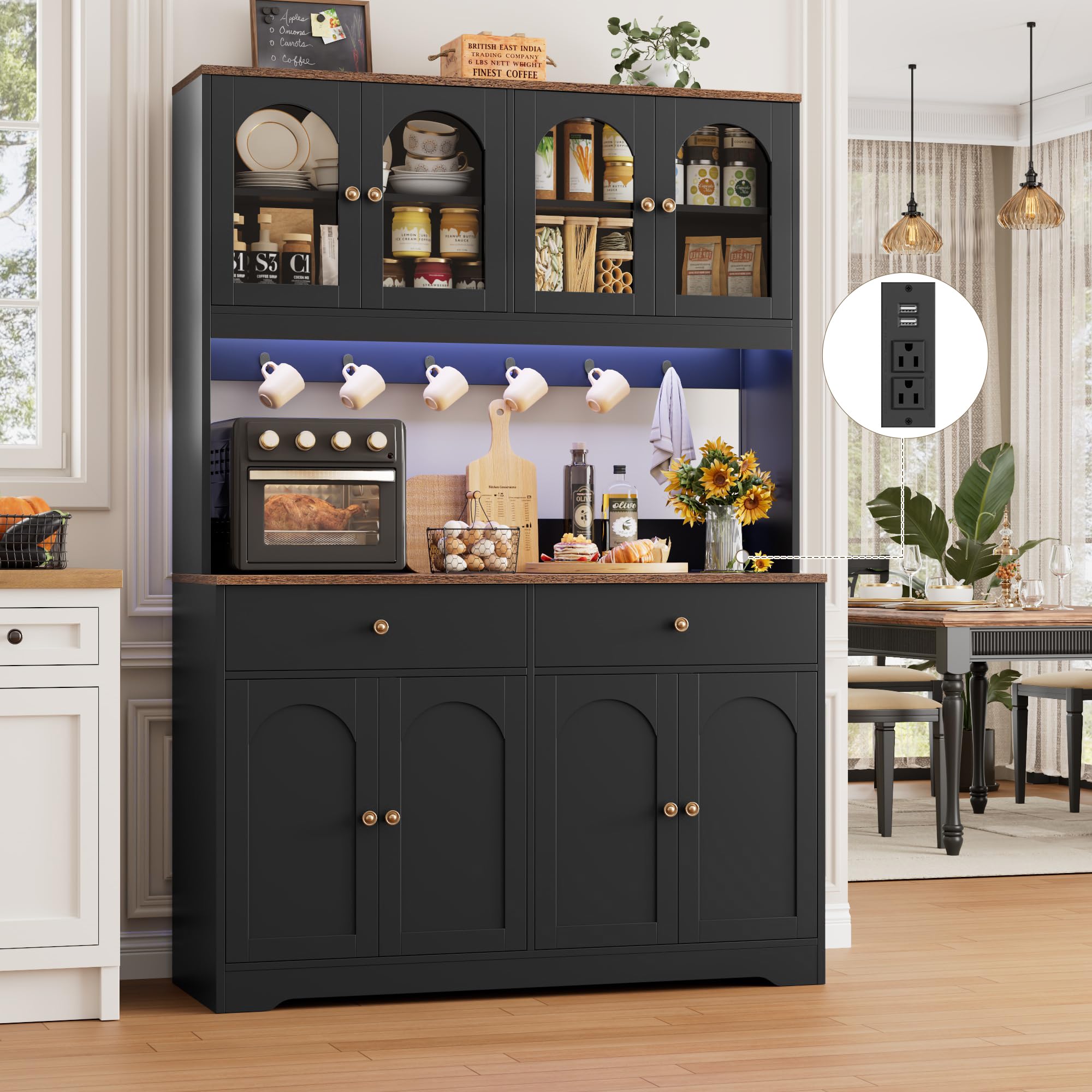 LED Kitchen Pantry Cabinet with Power Outlet
