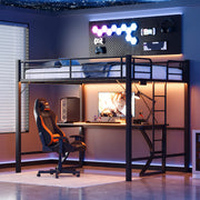 Queen Loft Bed with Charging Station & LED Lights