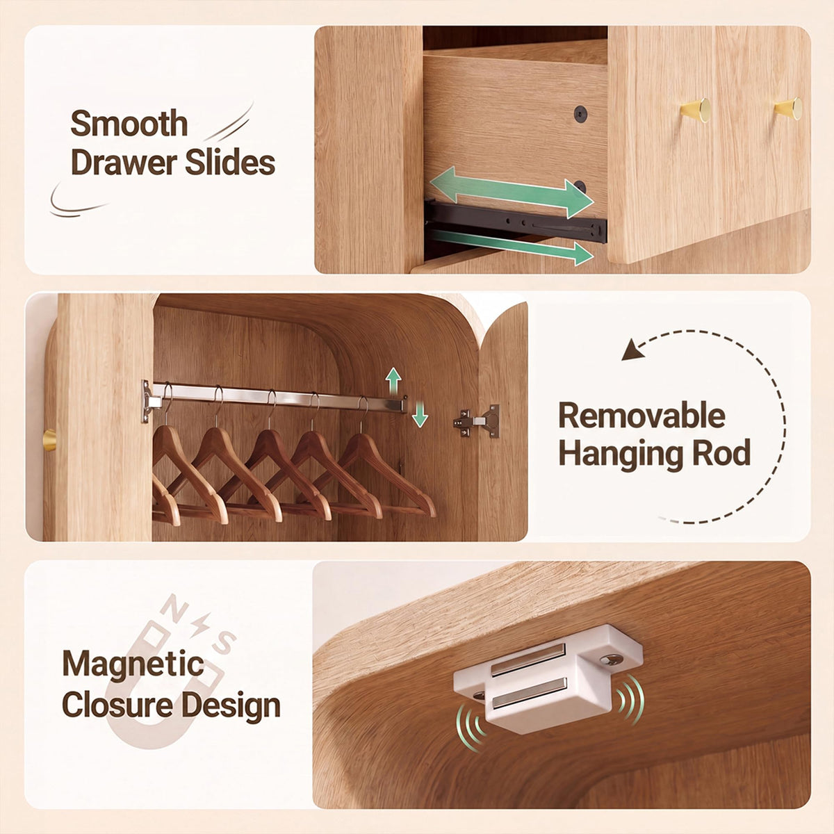 Arched Wardrobe with 2 Drawers