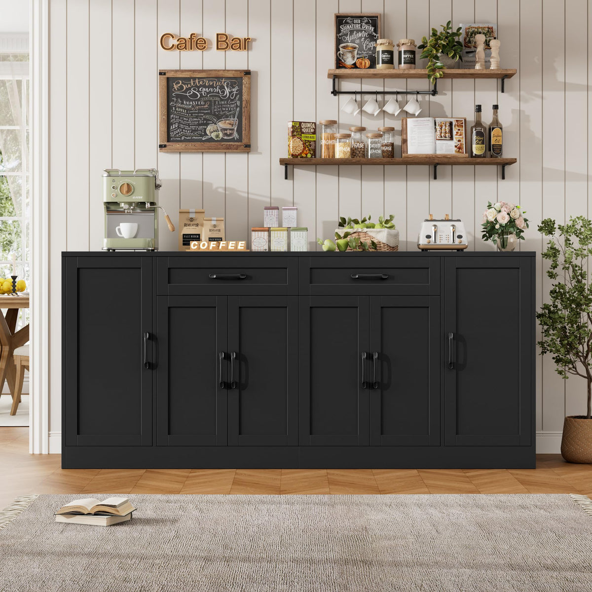 Black Buffet Cabinet with Drawers