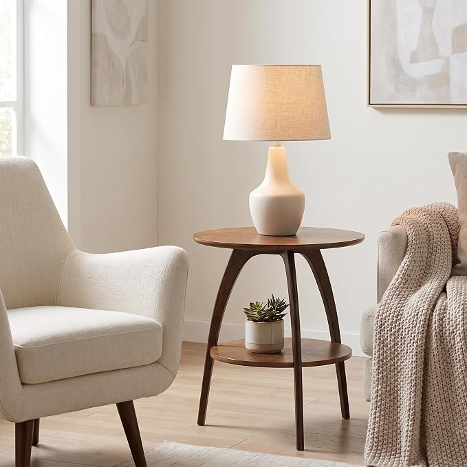 Round Wood End Table with Shelf