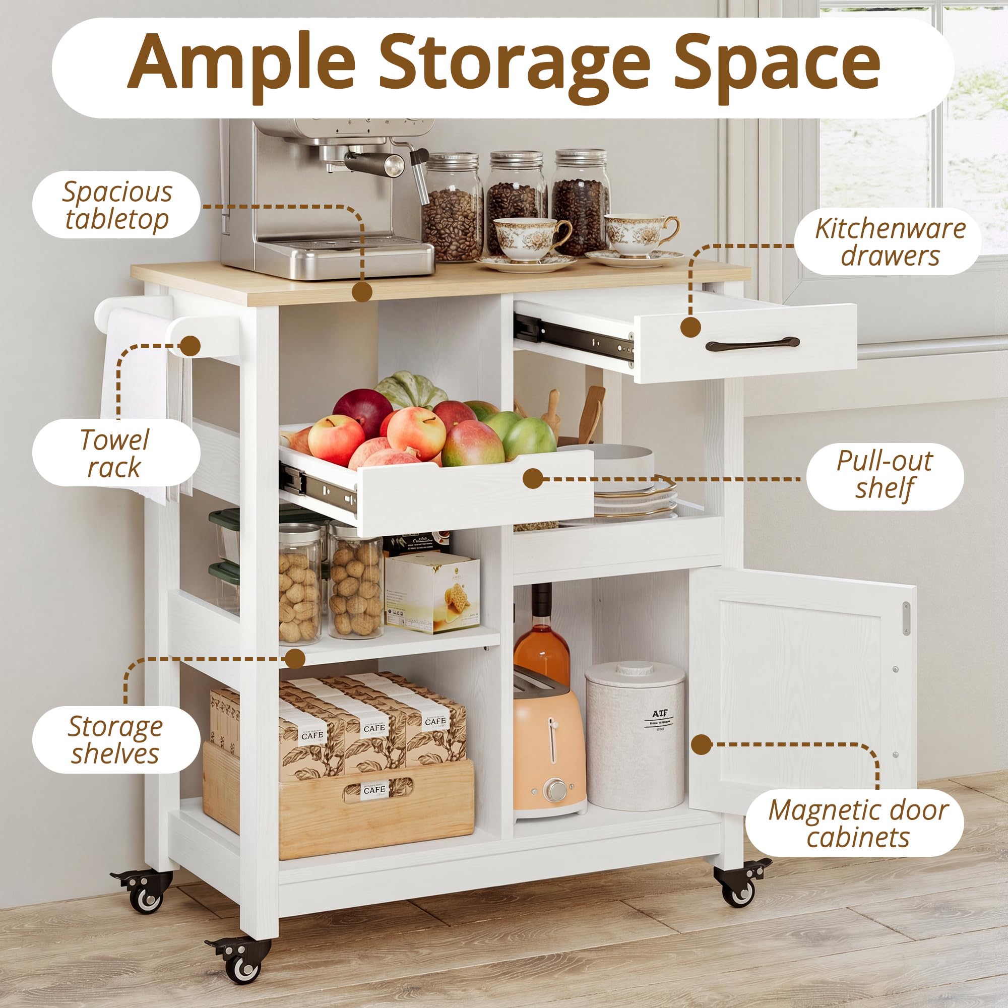 Rolling Kitchen Island with Storage