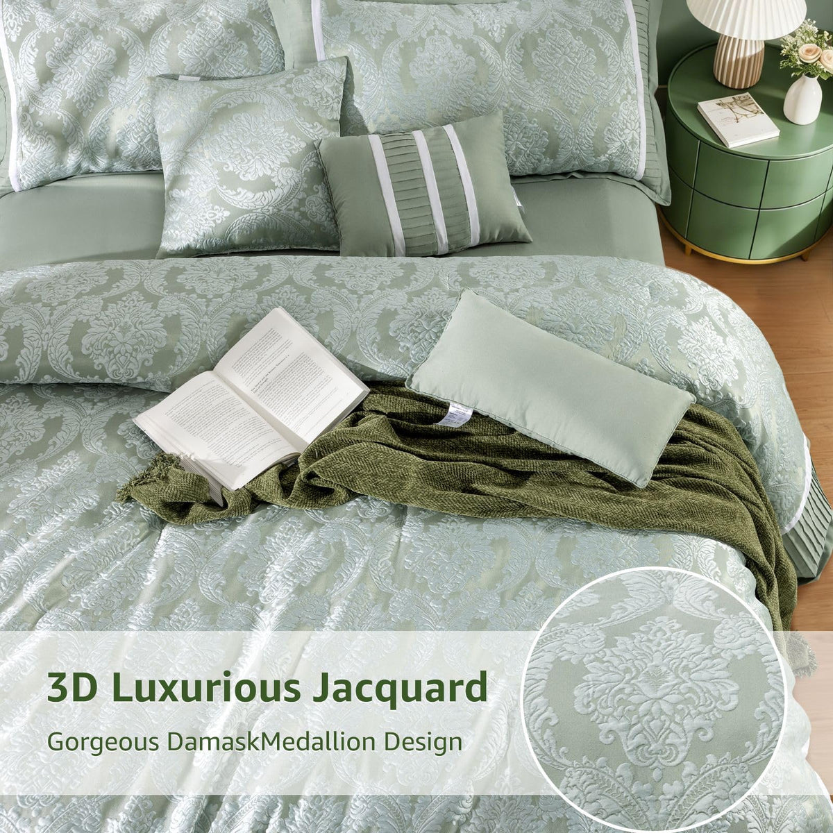 Sage Green Jacquard Comforter Set, 7-Piece