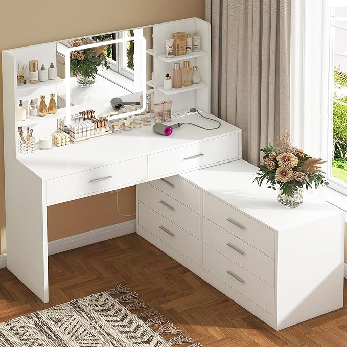 Makeup Vanity Desk with LED Mirror & Charging Station