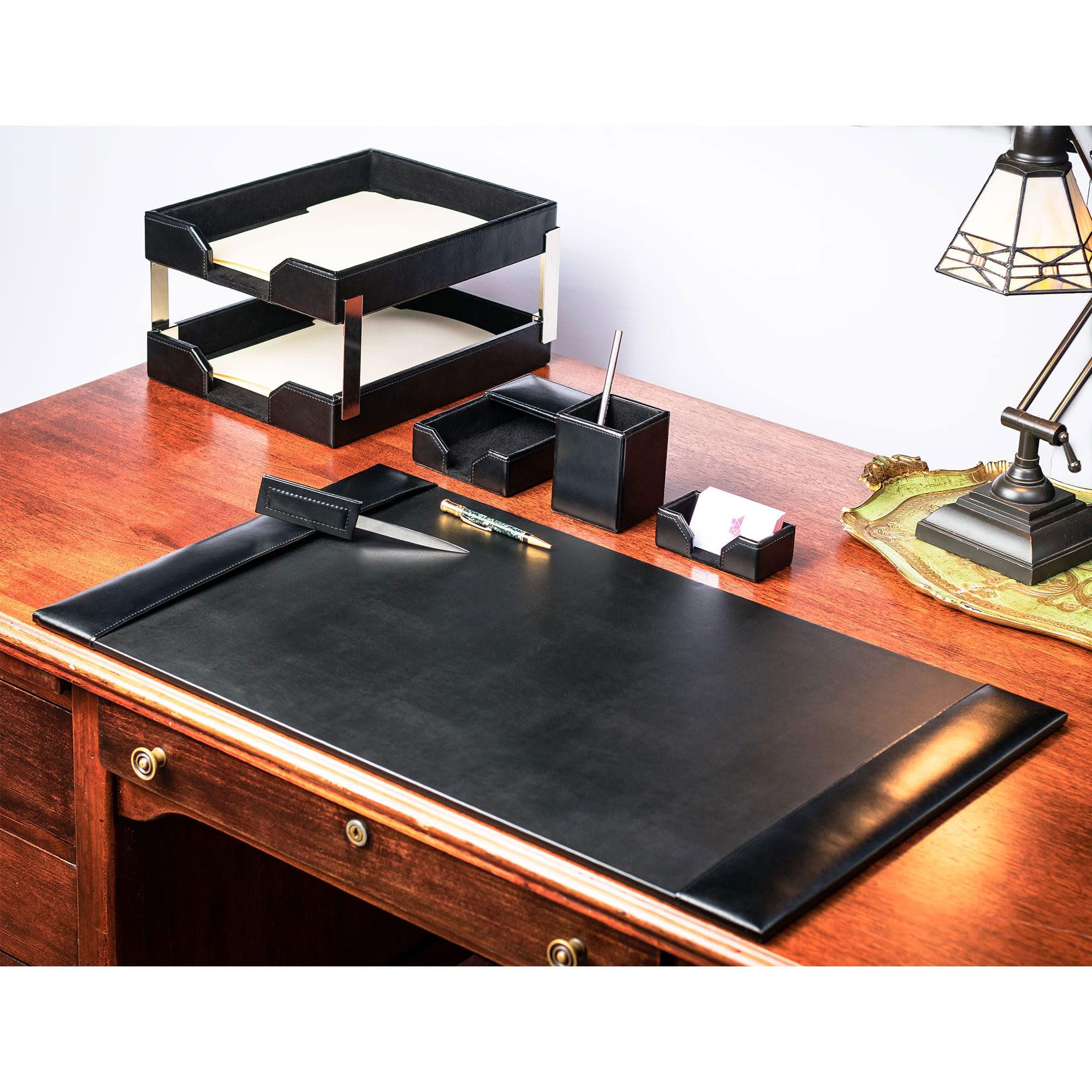 Black Bonded Leather 8-Piece Desk Set