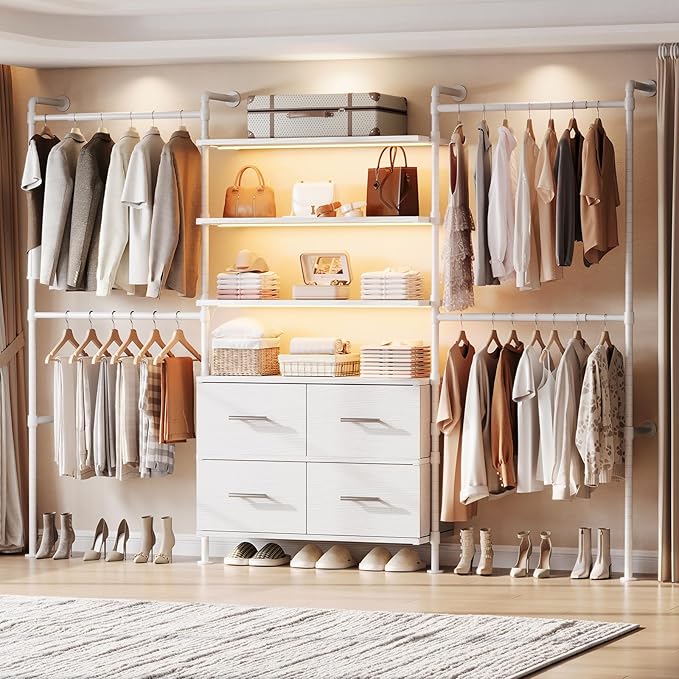 Wall-Mounted Closet System with LED Lighting