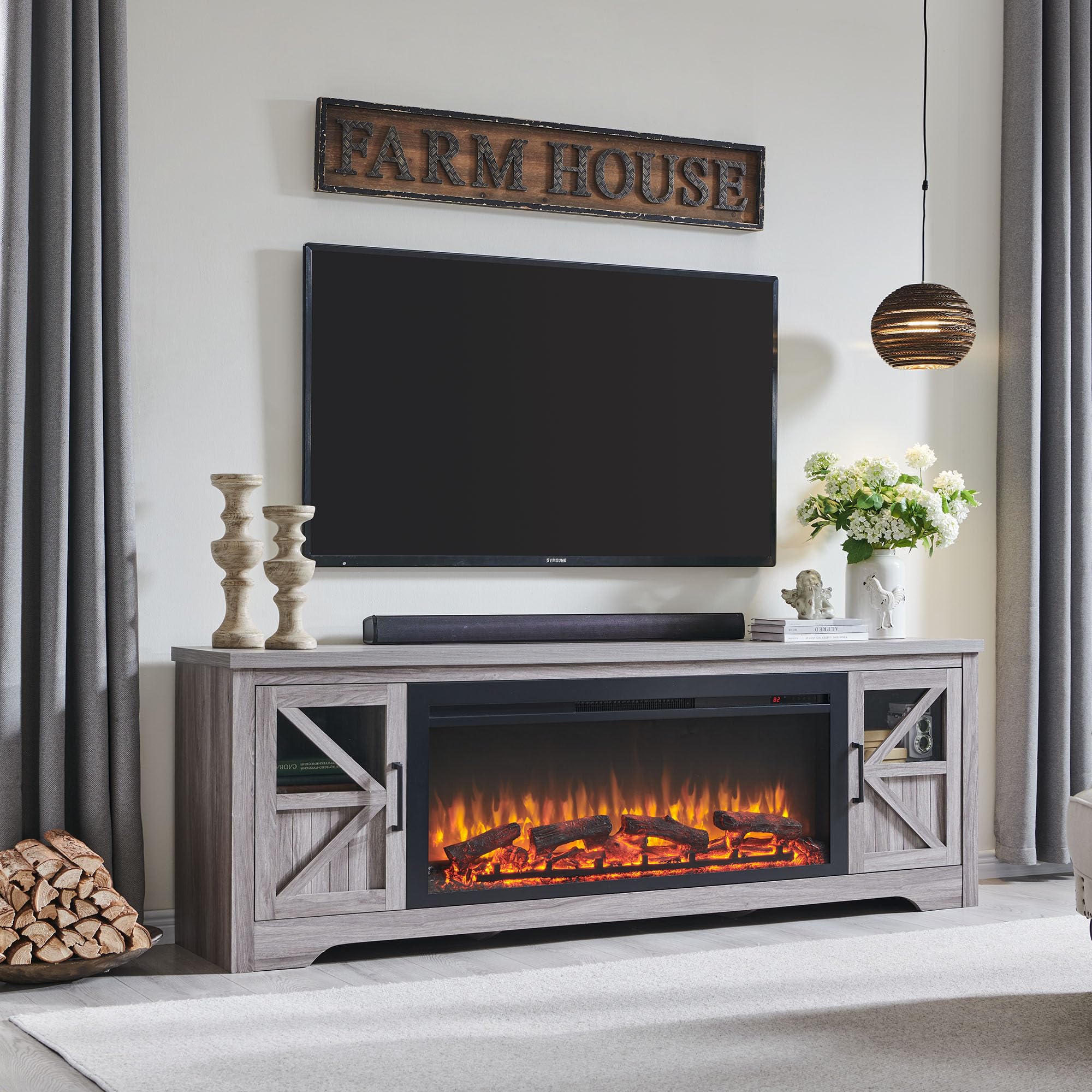 44" Farmhouse Fireplace TV Stand