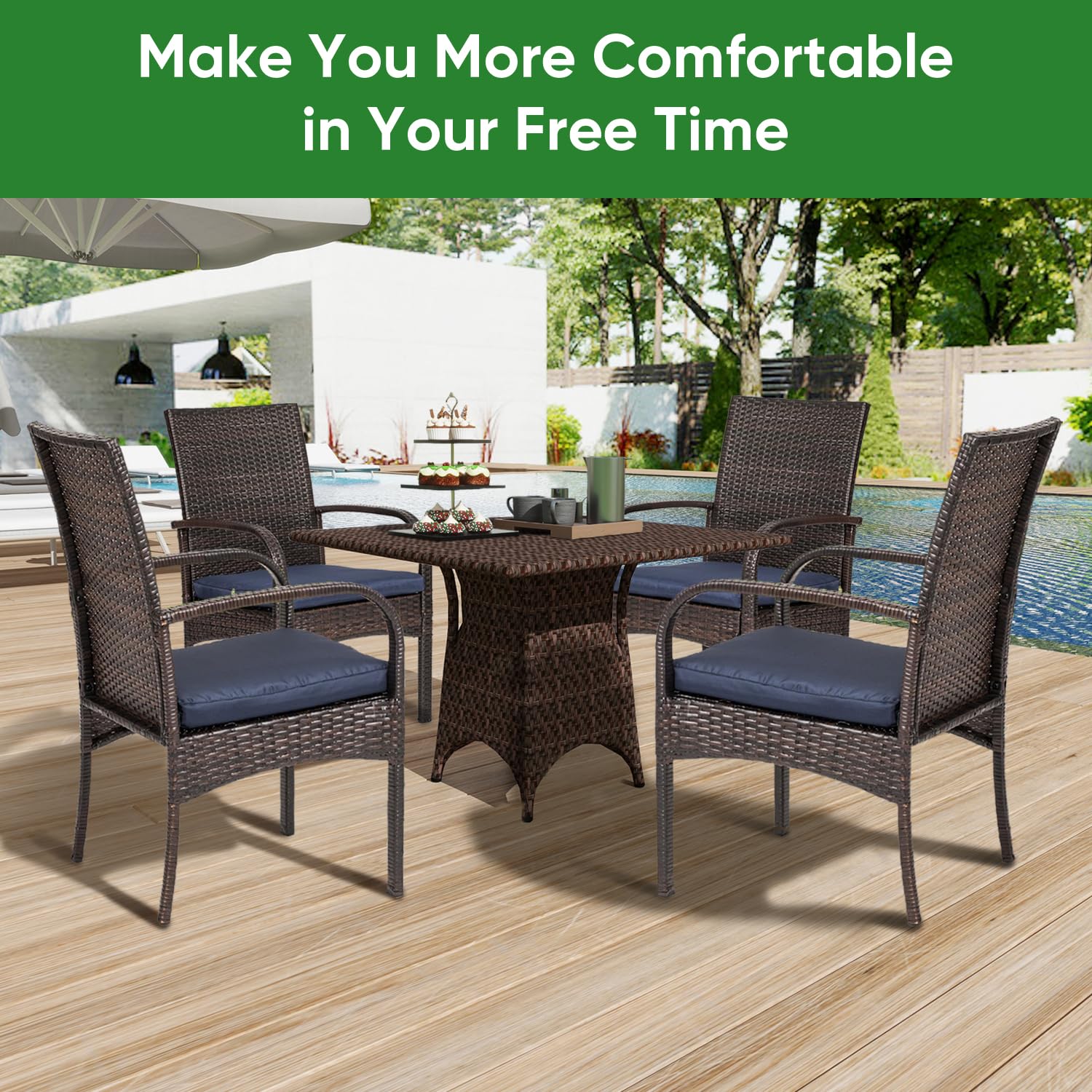 SAILARY Outdoor Wicker Patio Dining Chairs with Padded Cushions Set of 4: Porch Rattan Chairs Club Chairs with High Back and Deep Seating 350lbs, Brown