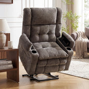 RUTOX Oversized Lift Chair for Elderly with Massage and Heat, Dual Motor Power Lift Recliner Chair with Arm Storage, Lay Flat Lift Recliner for Lving Room, Big Tall, Infinite Position, Grey