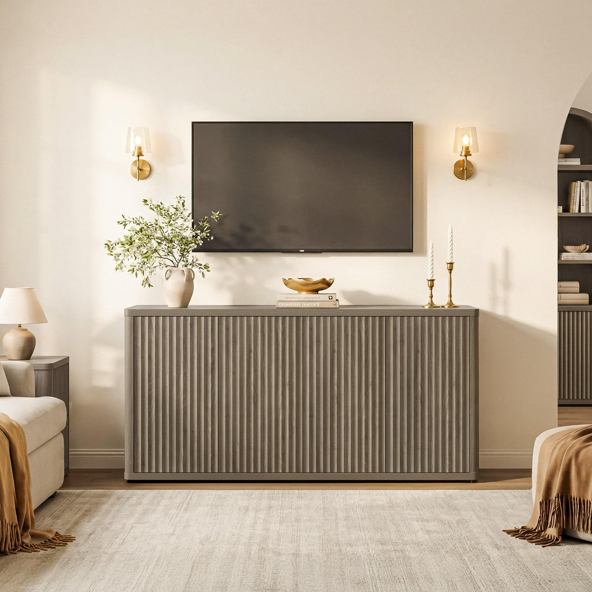 SICOTAS 65" TV Stands for Living Room Bedroom Tall TV Console with Storage