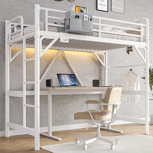 Twin Loft Bed with RGB LED Lights & Charging Station