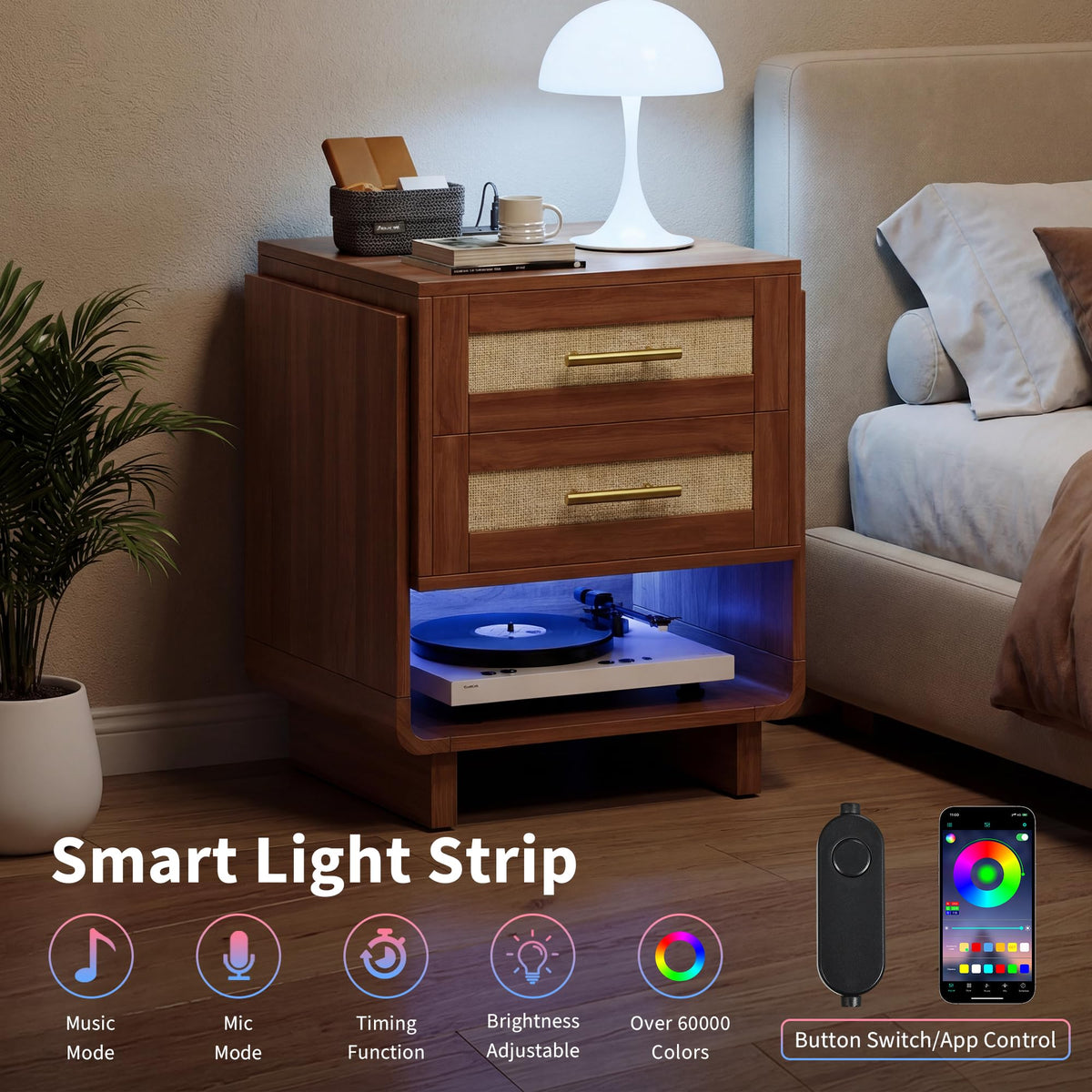 Farmhouse LED Charging Nightstand