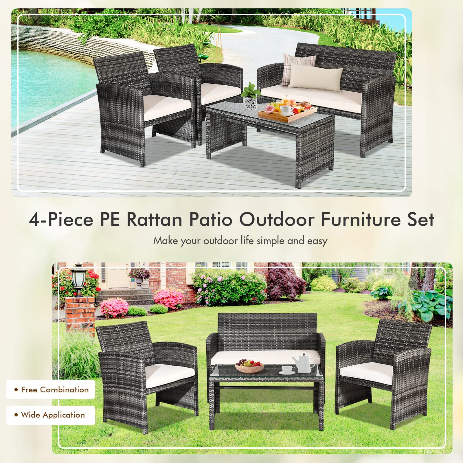 4-Piece Outdoor Rattan Patio Conversation Set