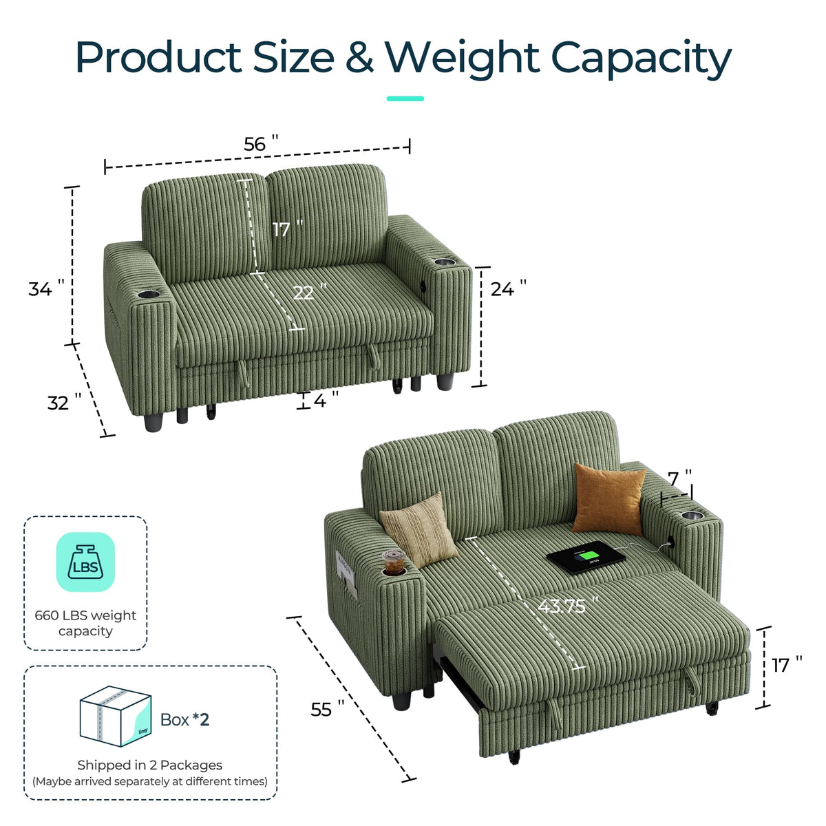 Corduroy Pull-Out Loveseat