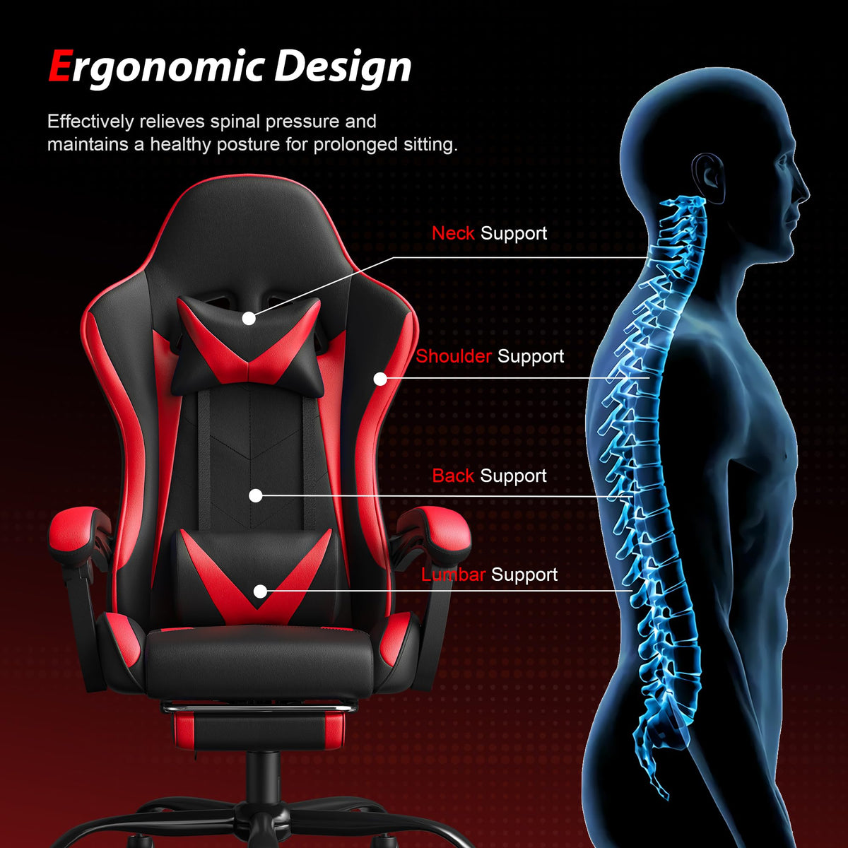 Red Gaming Chair with Footrest
