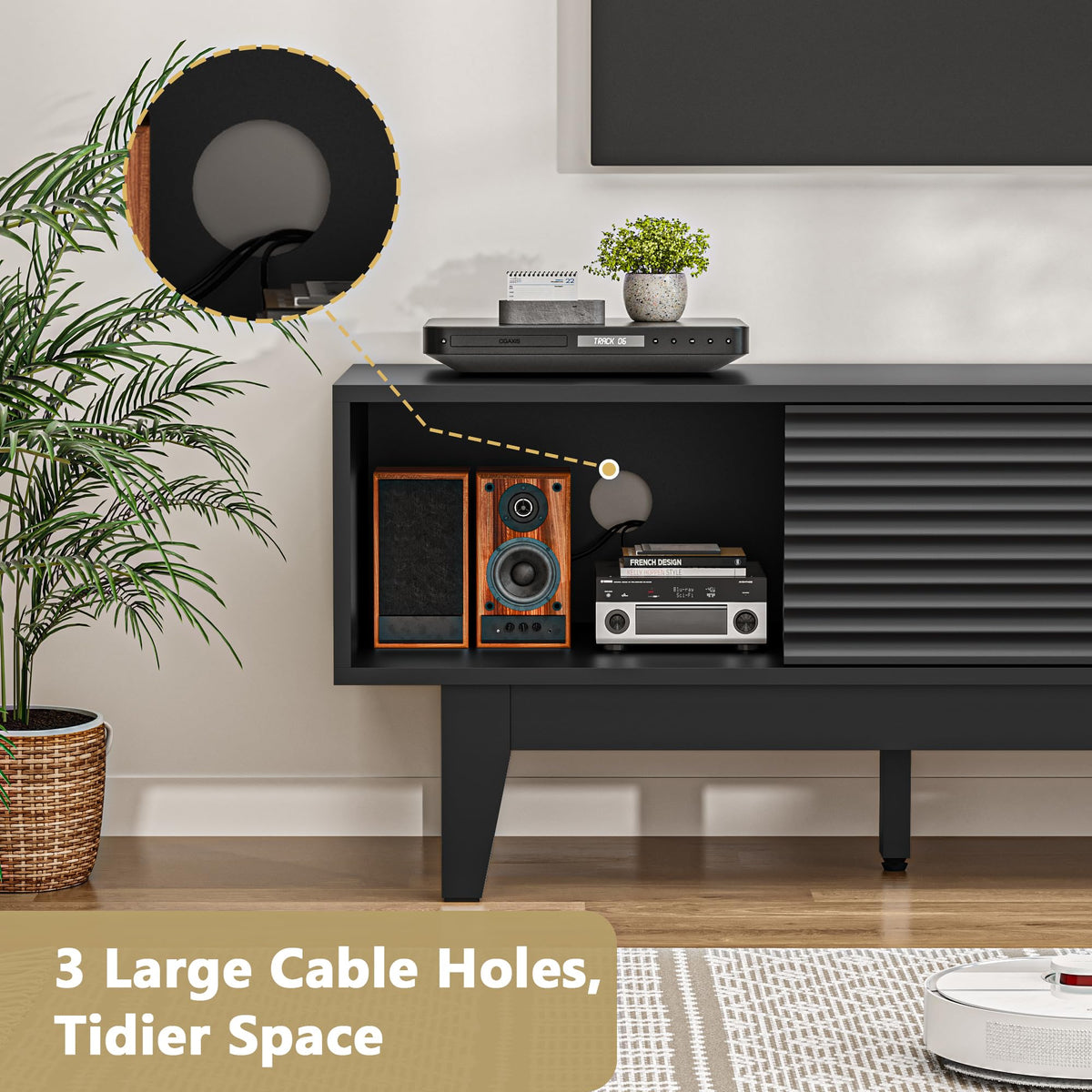 Fluted TV Stand with Sliding Doors