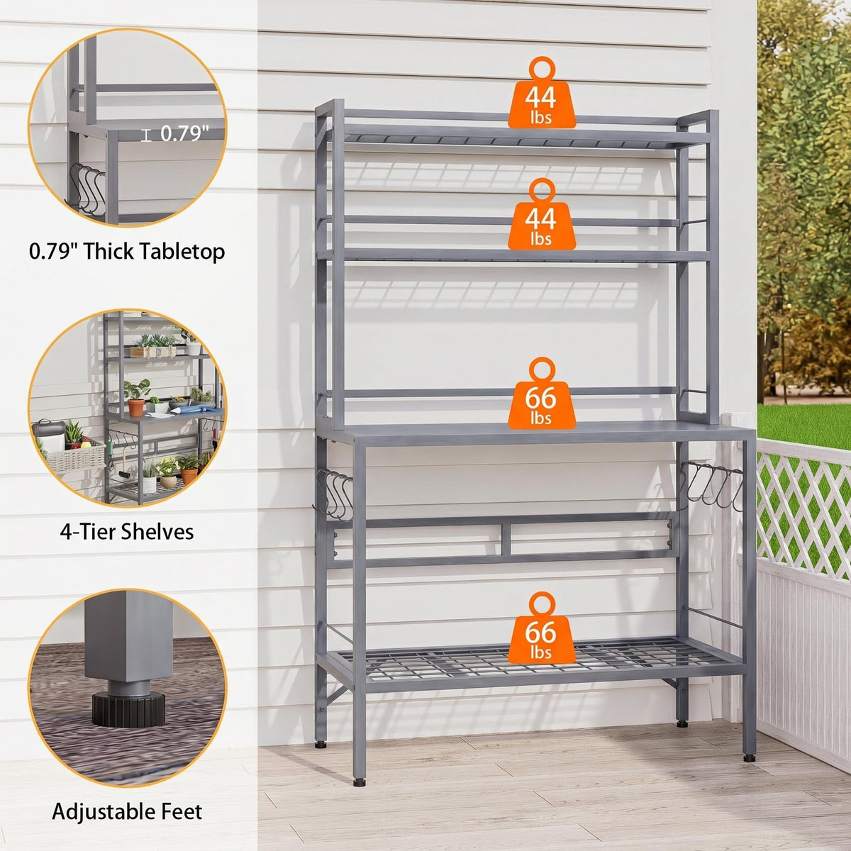 FUXJUM Outdoor Potting Bench Table with Storage, 4-Tier Garden Workstation