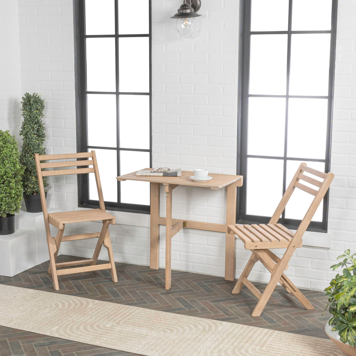 JONATHAN Y Nerja 3-Piece Acacia Wood Folding Bistro Set, Light Teak