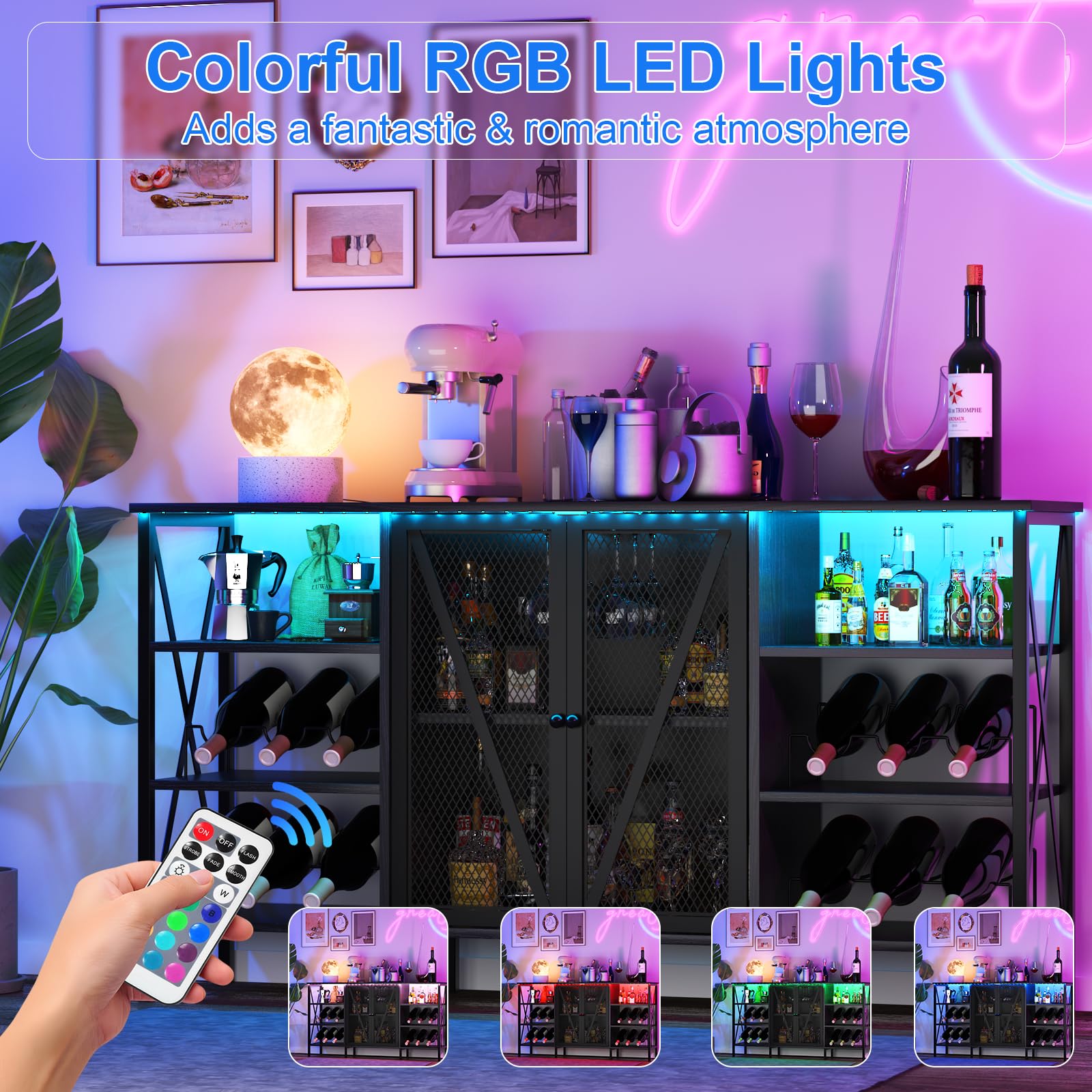 Industrial Wine Bar Cabinet with LED Light