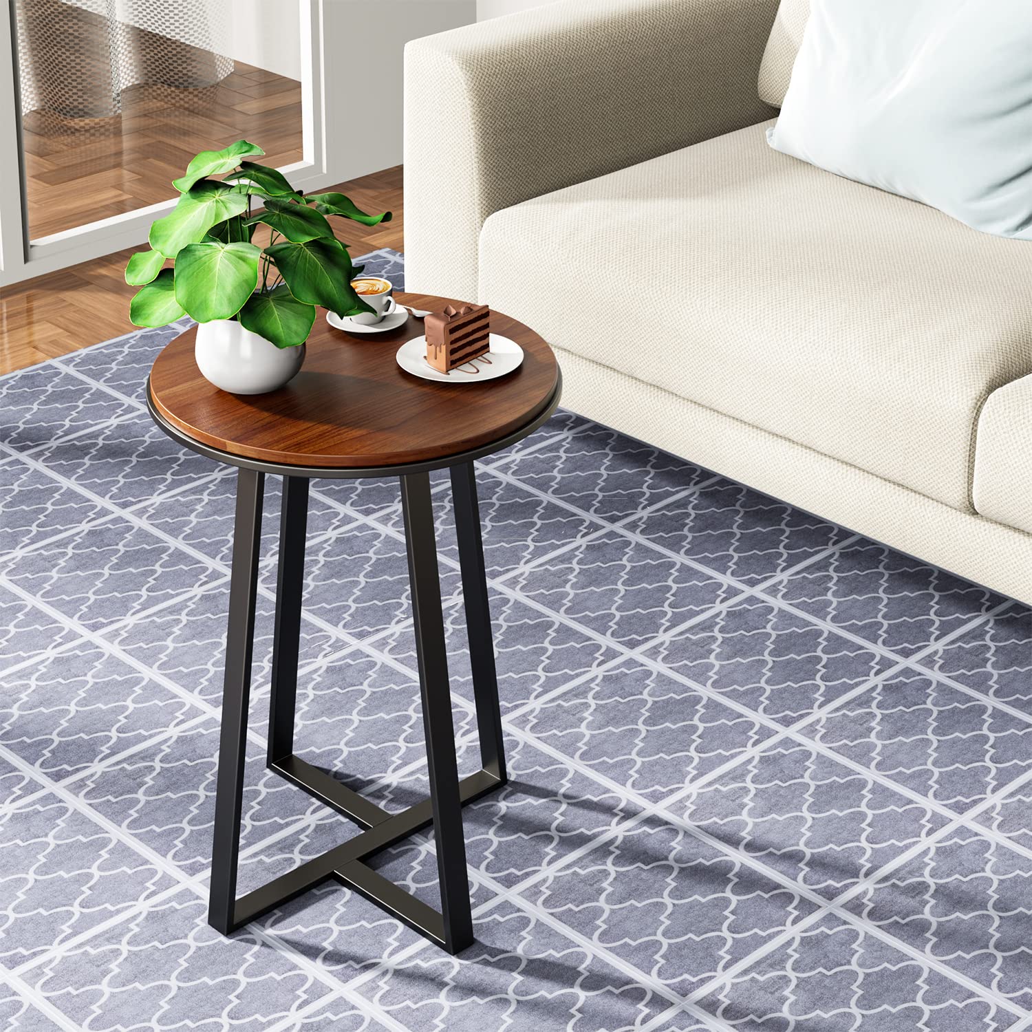 Round Side Table with Metal Frame