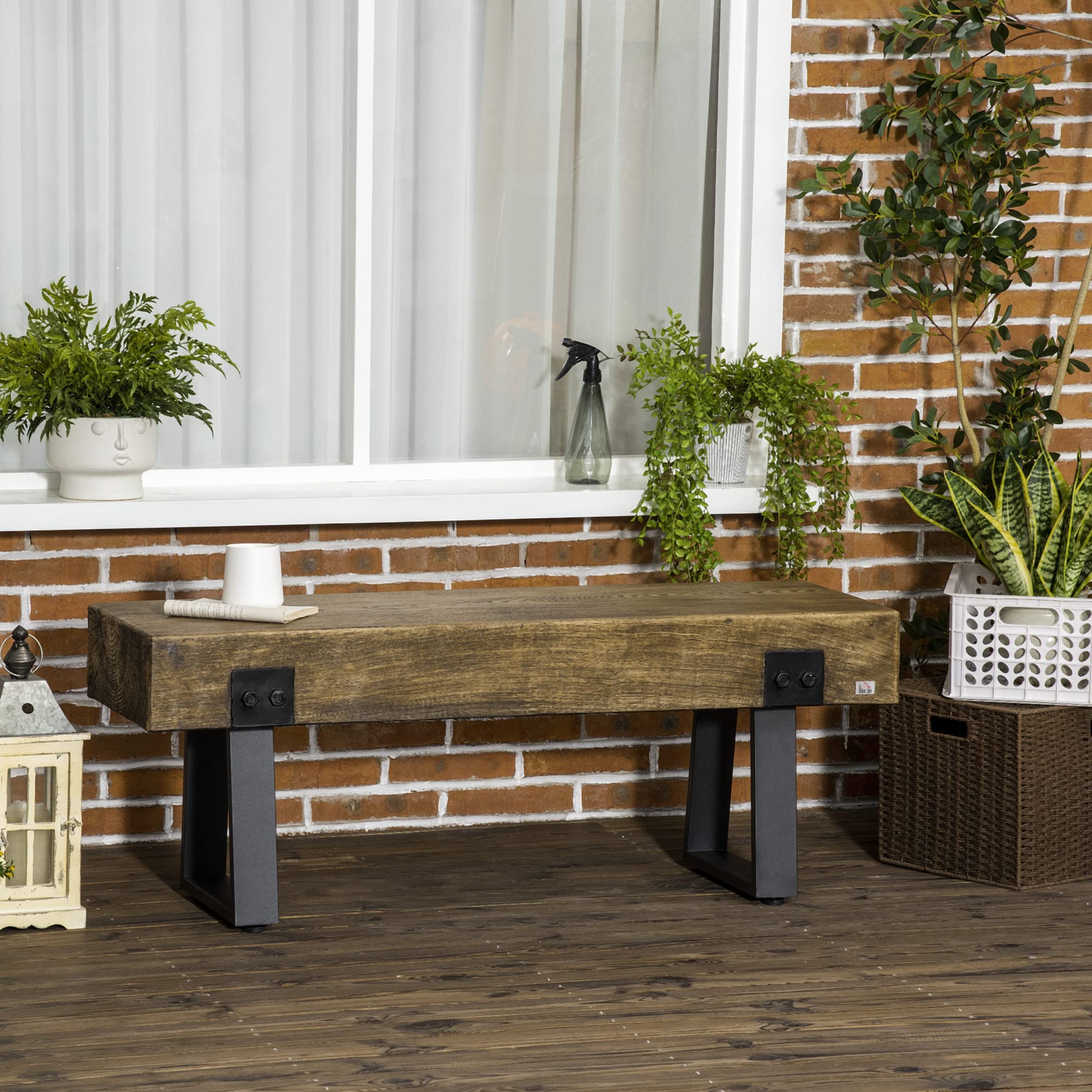 Rustic Concrete Outdoor Bench with Metal Legs