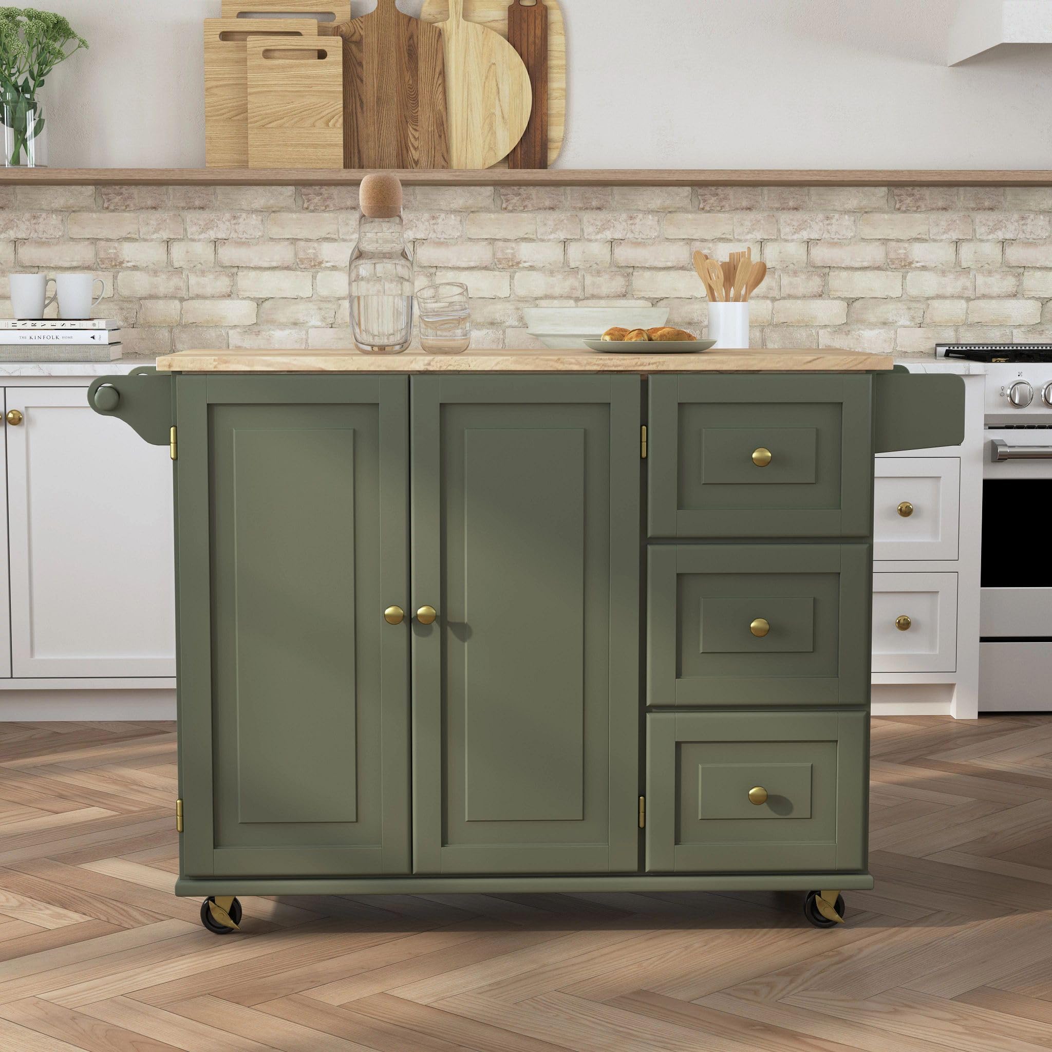 Mobile Kitchen Island Cart with Dropleaf Breakfast Bar