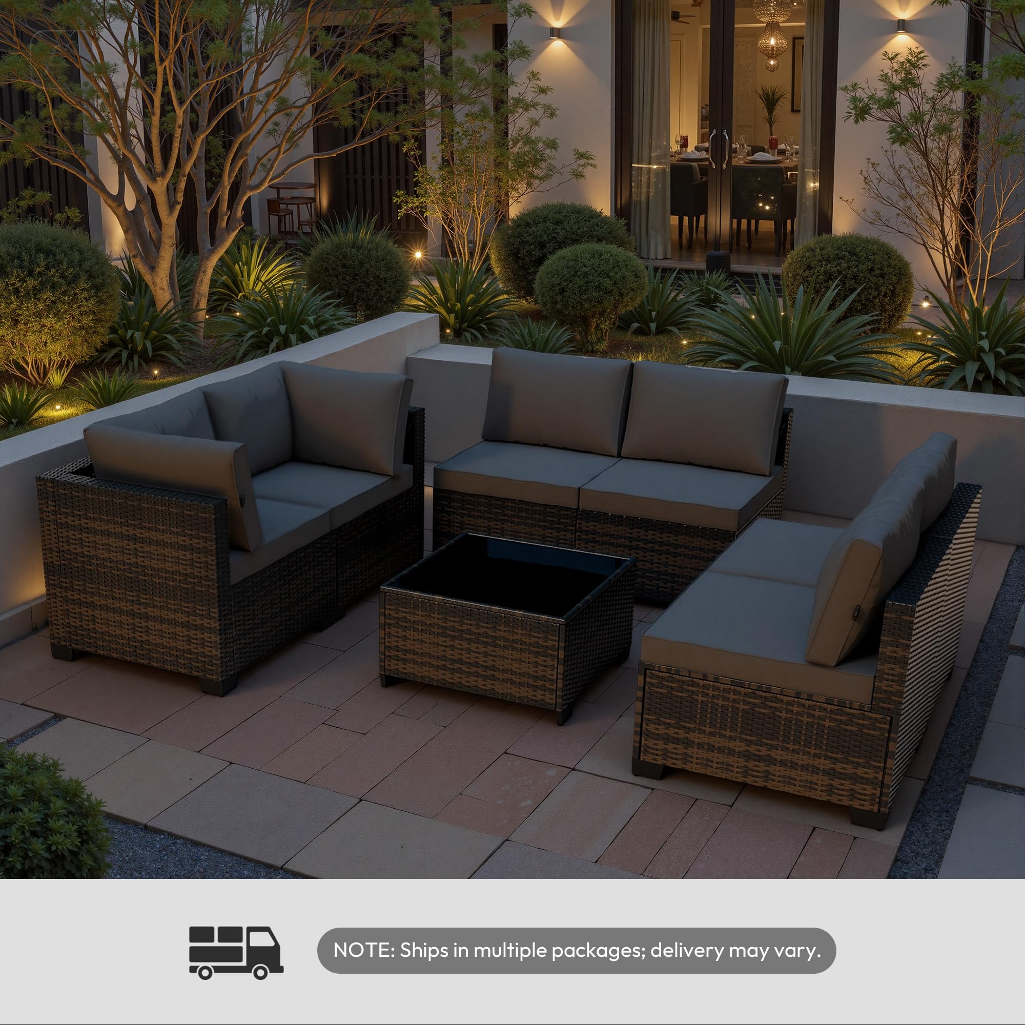 7-Piece Outdoor Rattan Sectional Sofa Set