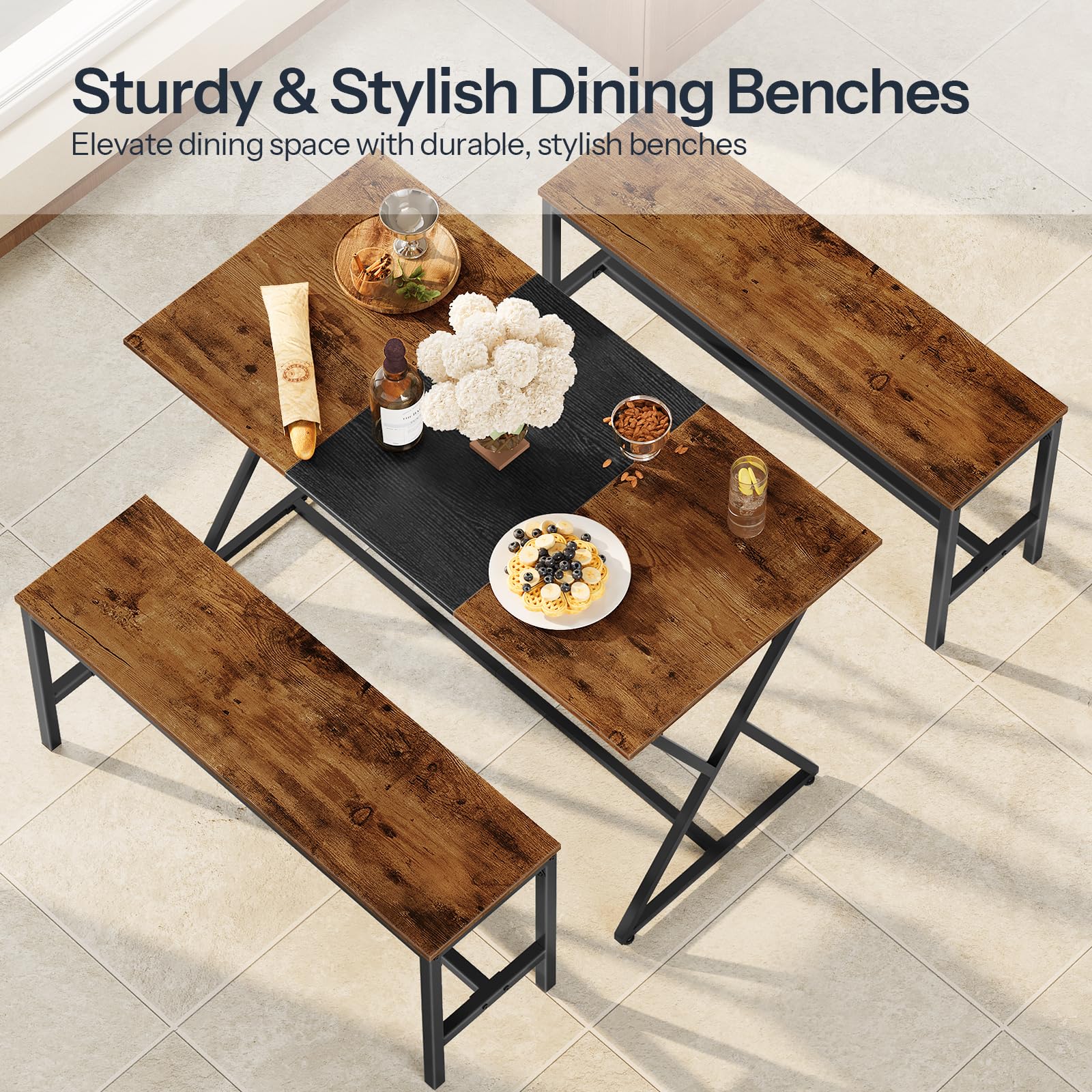 Industrial Dining Benches Set of 2