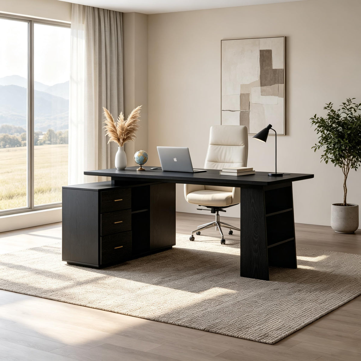 Black L-Shaped Executive Desk