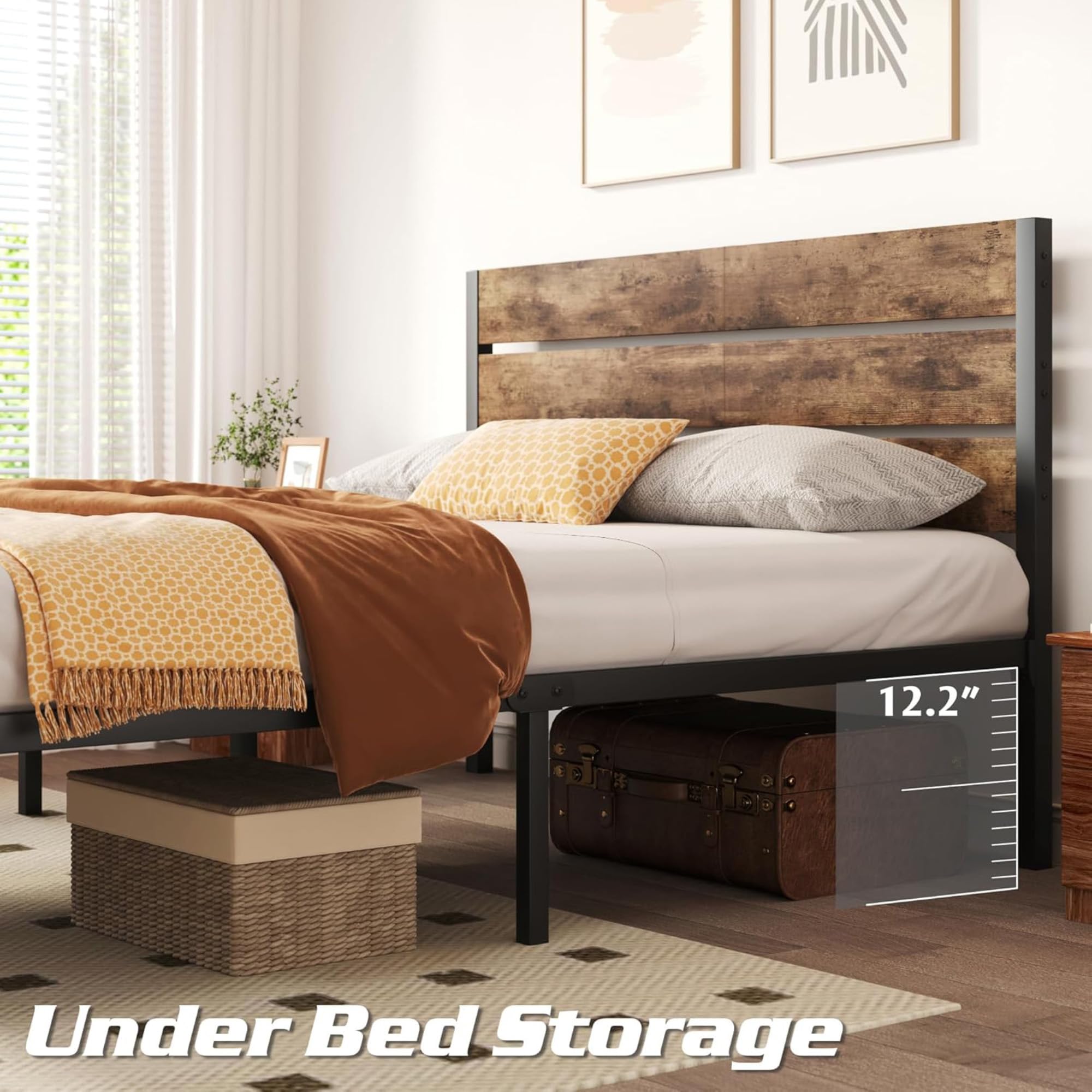 Queen Metal Bed Frame with Headboard & Footboard