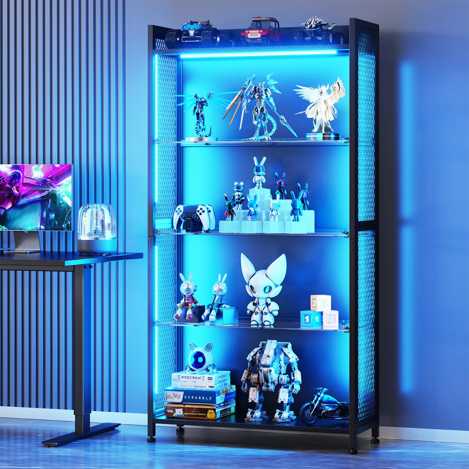 5-Shelf Display Cabinet with RGB LED Lights & Glass Shelves